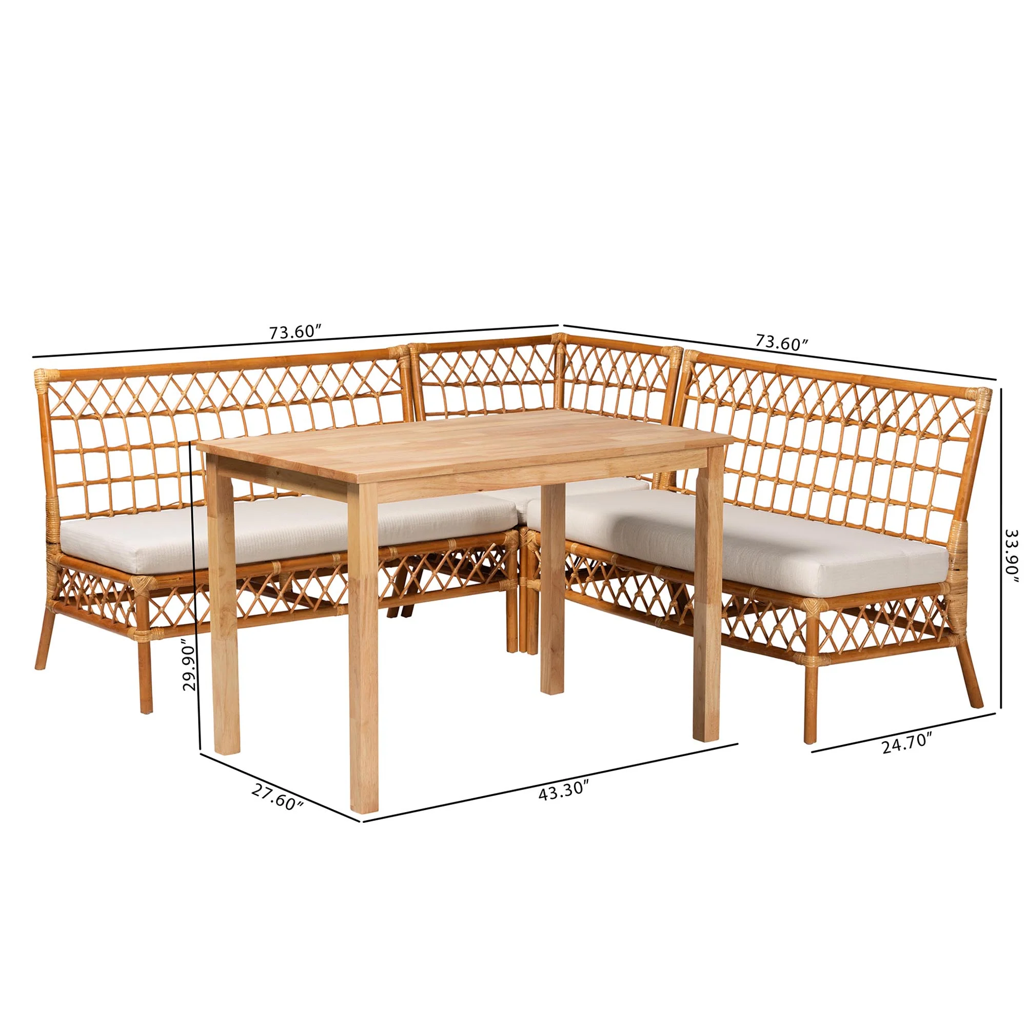 Baxton Studio bali & pari Aina Modern Bohemian Honey Rattan 4-Piece Dining Nook Set - Image 4