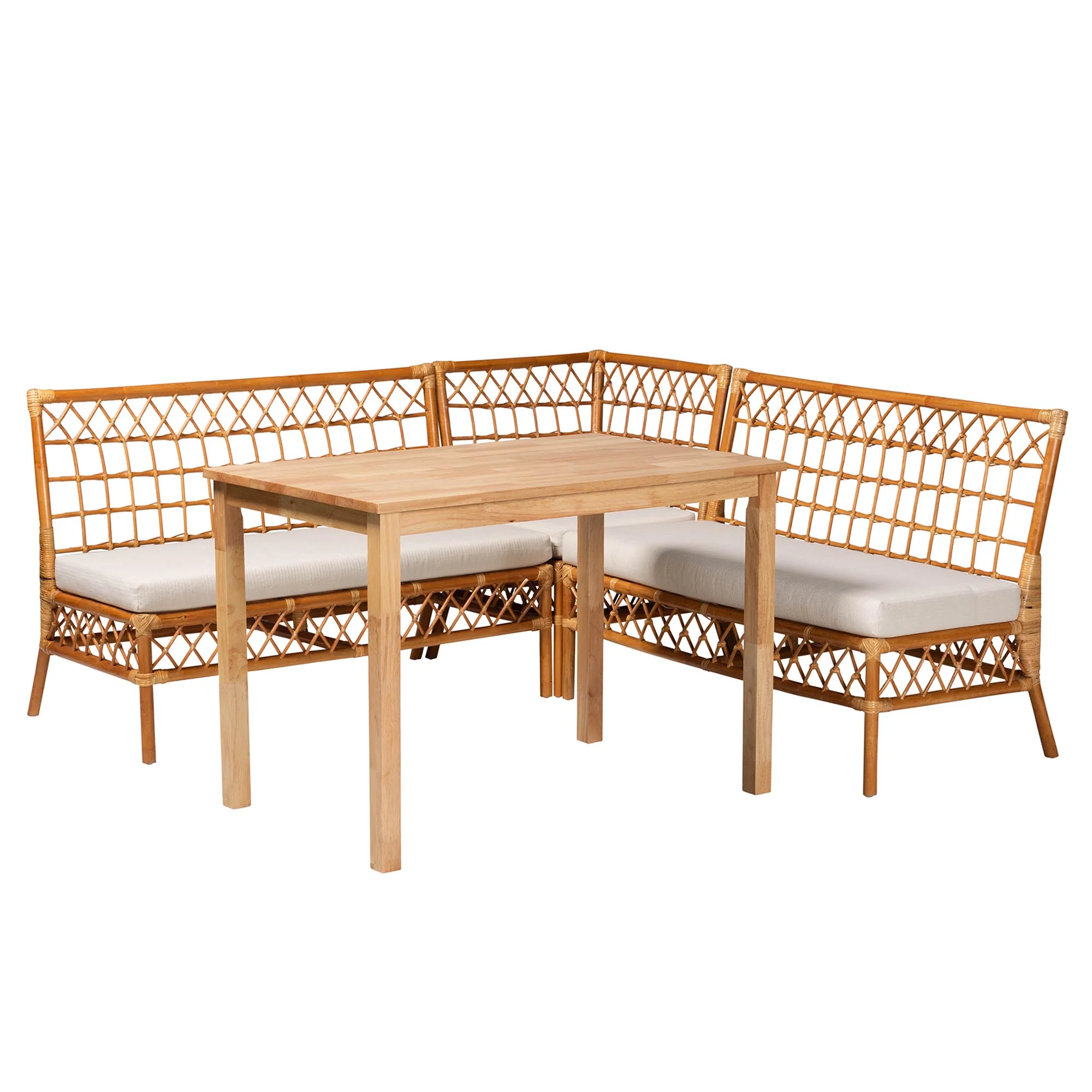 Baxton Studio bali & pari Aina Modern Bohemian Honey Rattan 4-Piece Dining Nook Set - Image 5