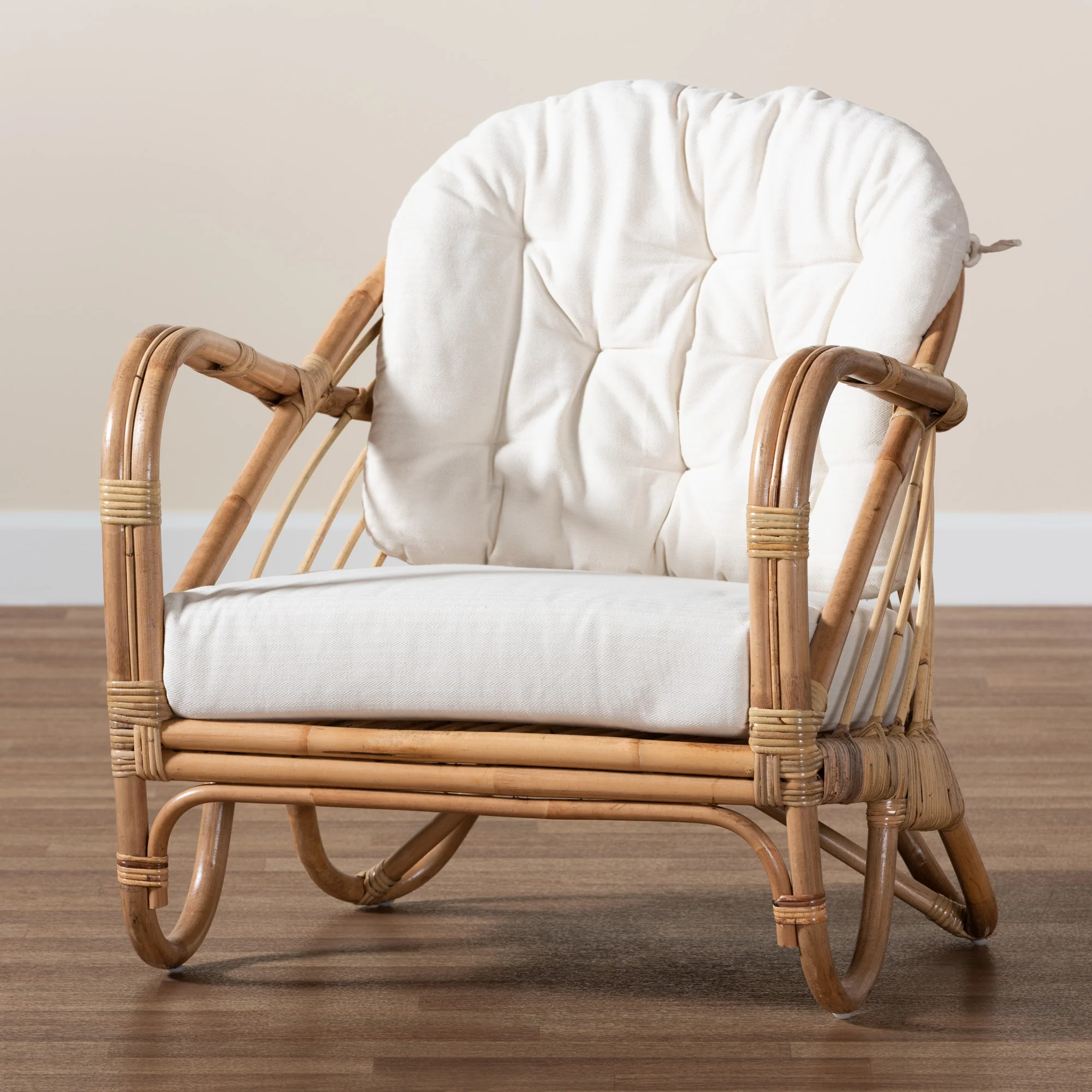 Baxton Studio bali & pari Aliane Modern Bohemian Natural Brown Antique Rattan Armchair - Image 9