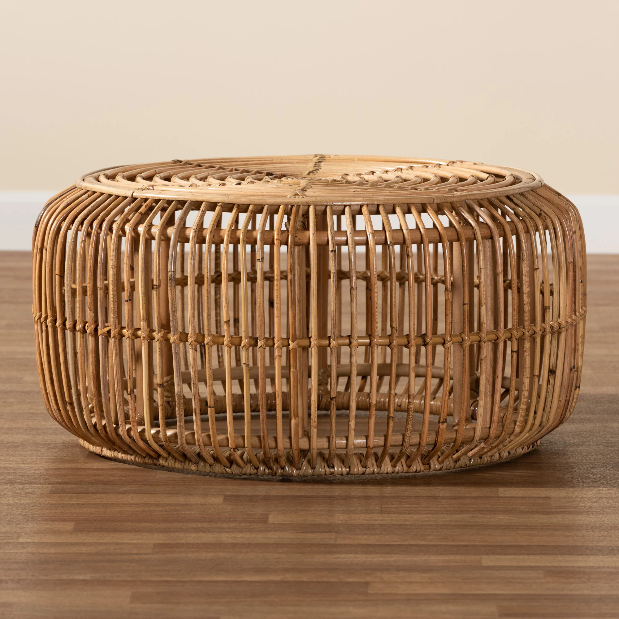 Baxton Studio bali & pari Aliane Modern Bohemian Natural Brown Antique Rattan Coffee Table - Image 6