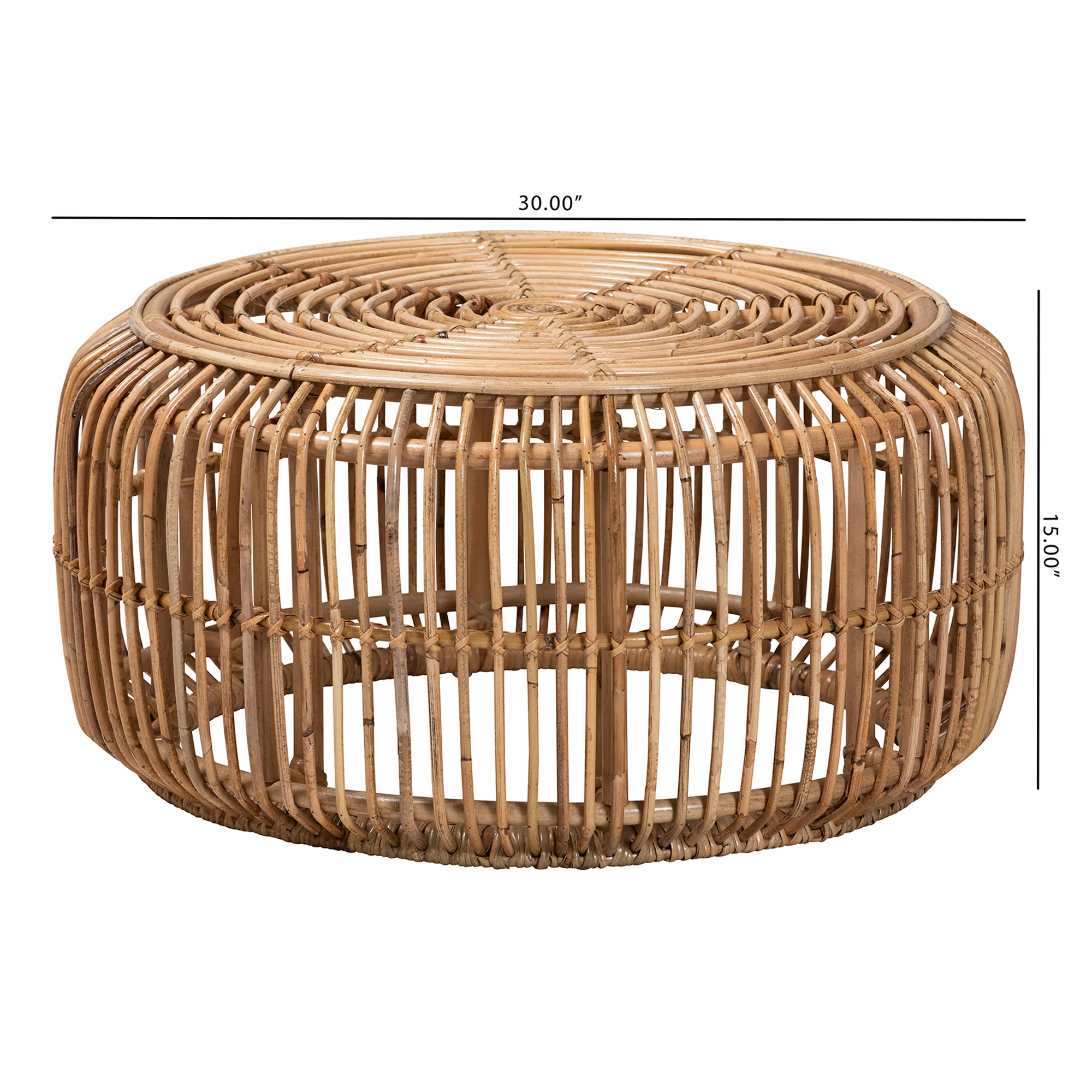 Baxton Studio bali & pari Aliane Modern Bohemian Natural Brown Antique Rattan Coffee Table - Image 7