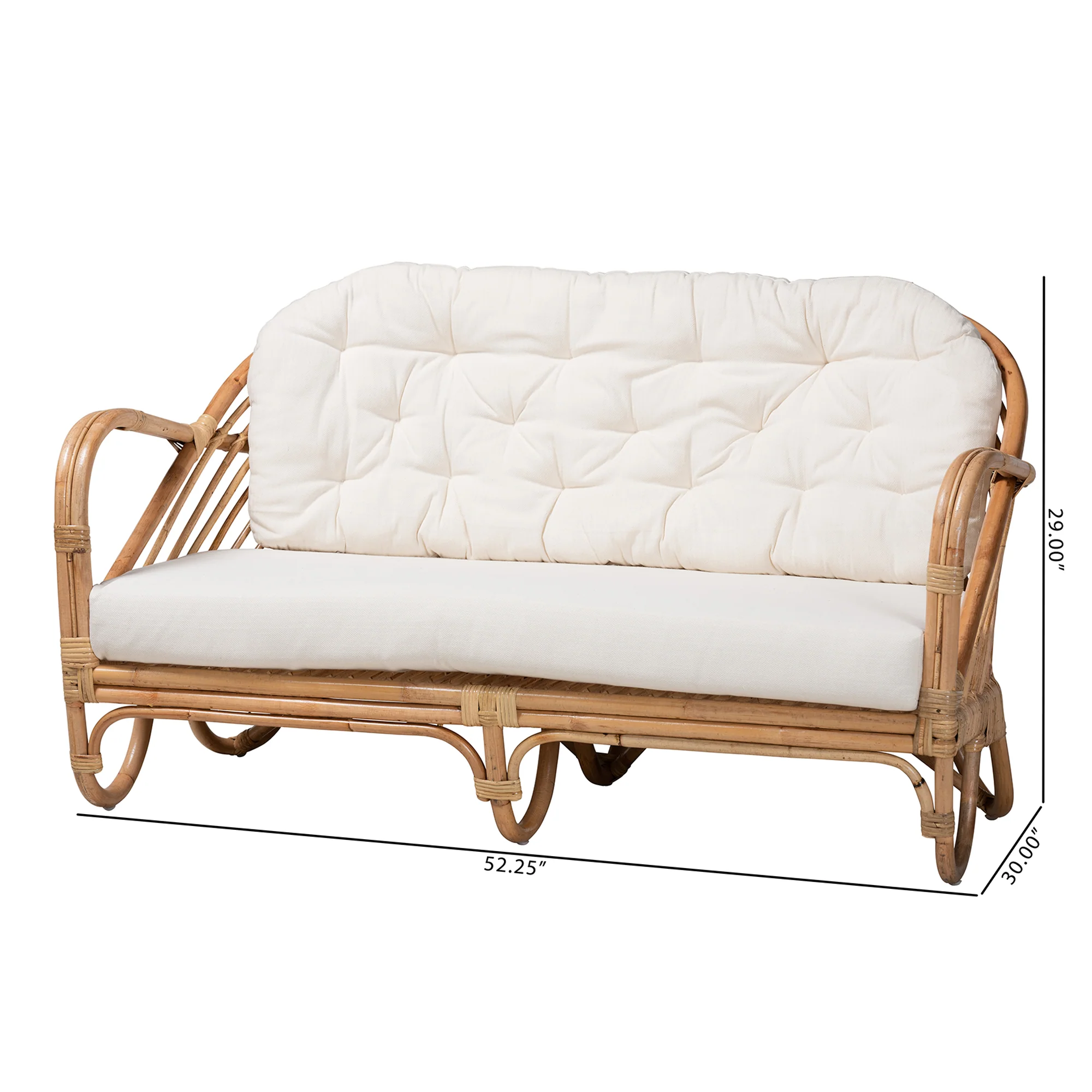 Baxton Studio bali & pari Aliane Modern Bohemian Natural Brown Antique Rattan Loveseat - Image 10