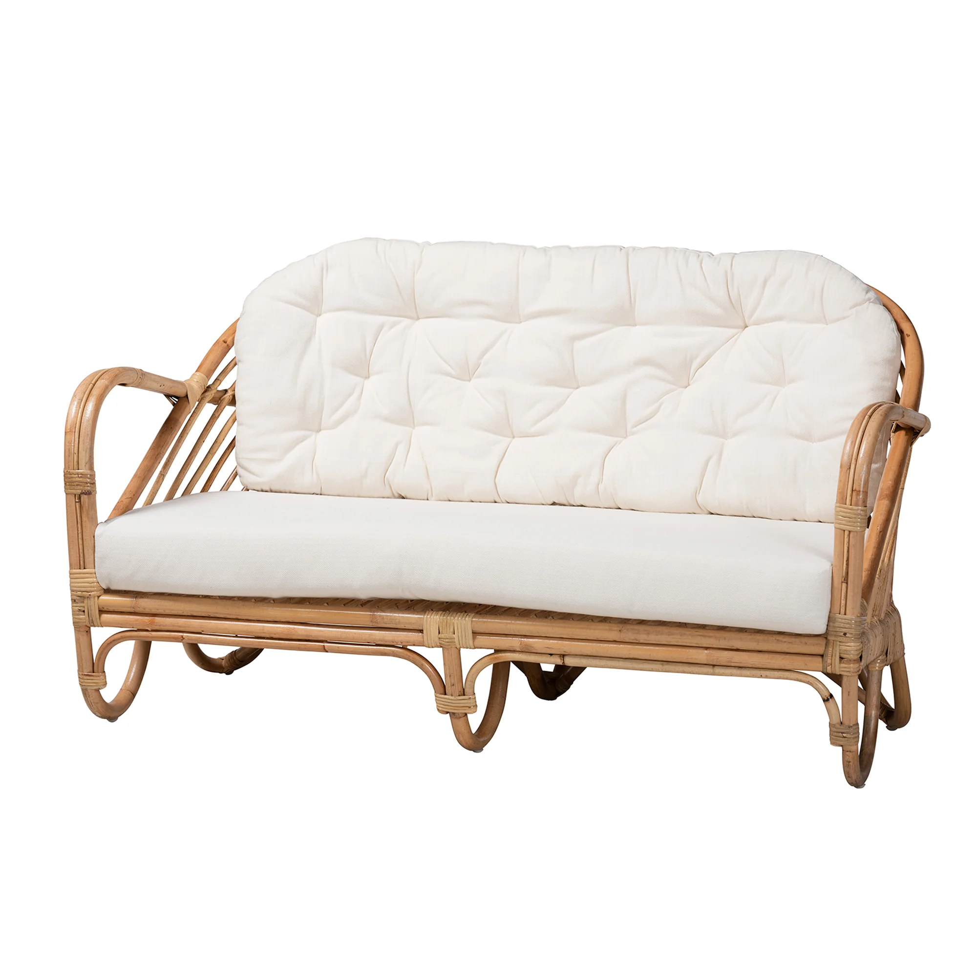 Baxton Studio bali & pari Aliane Modern Bohemian Natural Brown Antique Rattan Loveseat - Image 2