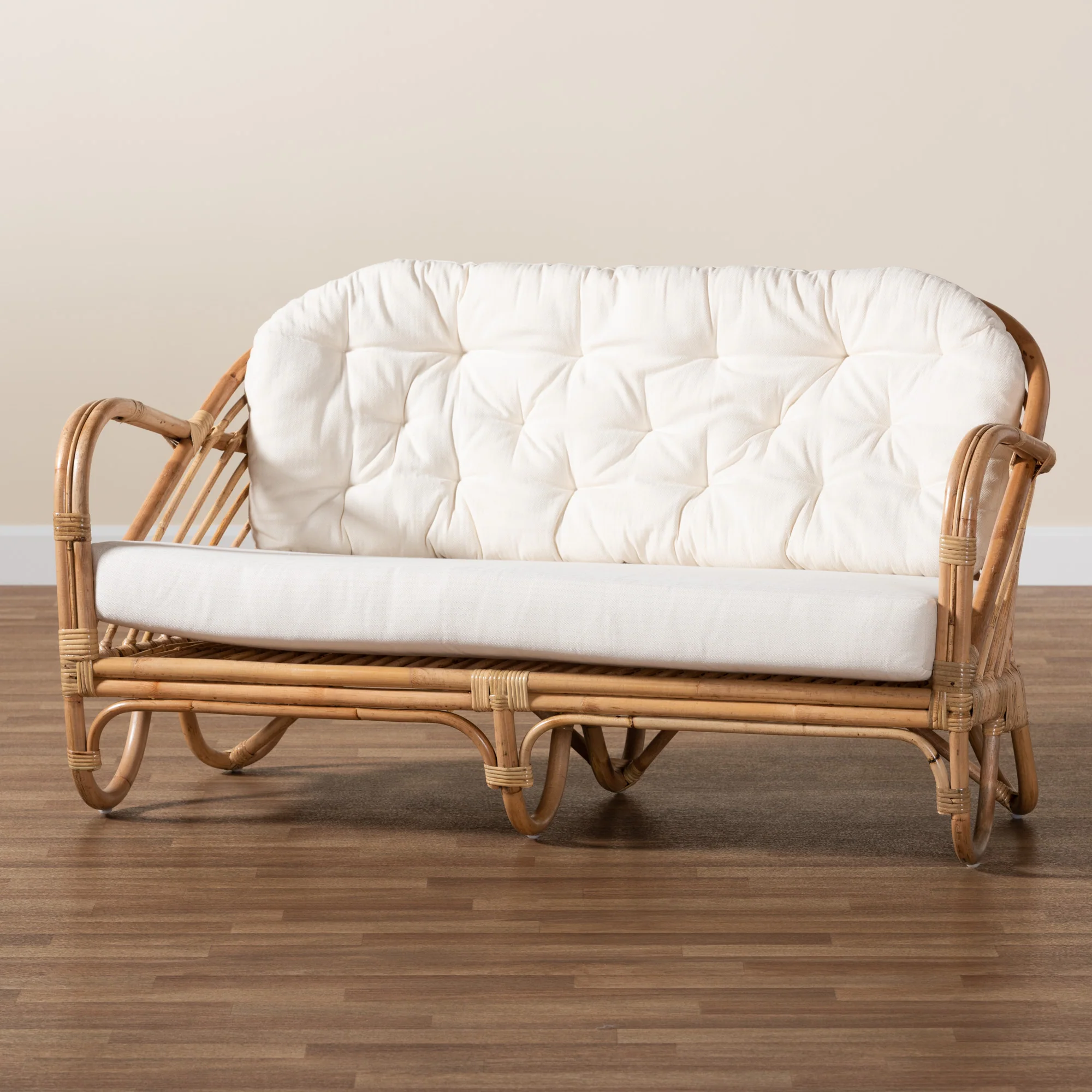 Baxton Studio bali & pari Aliane Modern Bohemian Natural Brown Antique Rattan Loveseat - Image 9
