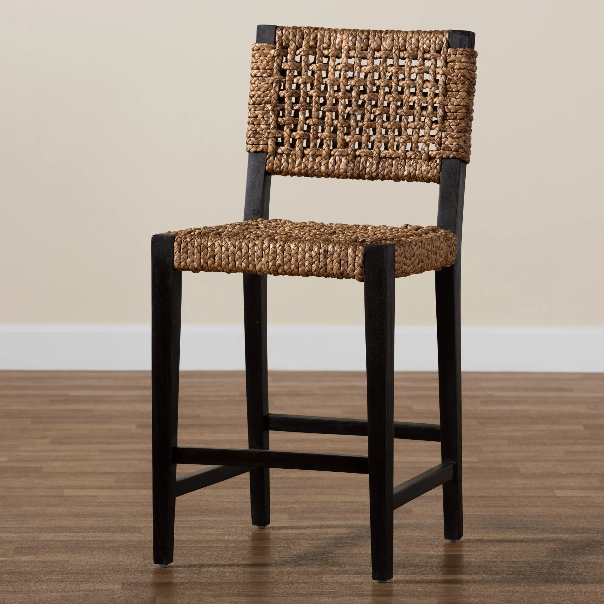 Baxton Studio bali & pari Alise Modern Bohemian Dark Brown Mahogany Wood and Seagrass Counter Stool - Image 2