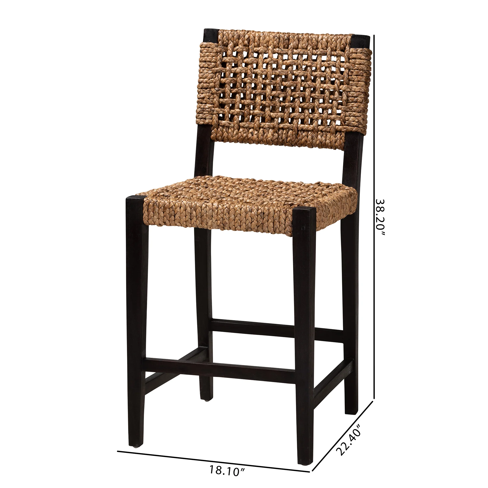 Baxton Studio bali & pari Alise Modern Bohemian Dark Brown Mahogany Wood and Seagrass Counter Stool - Image 3