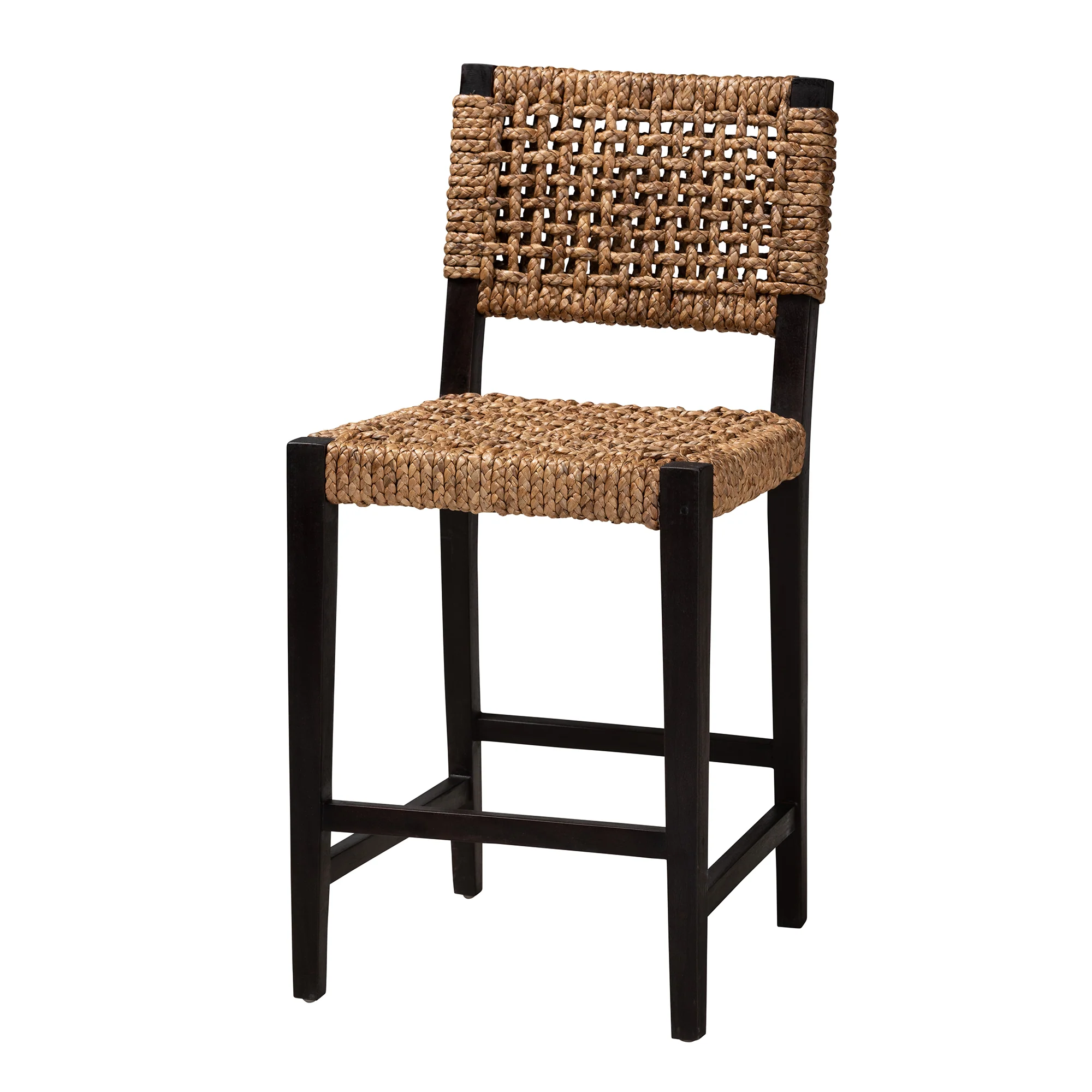 Baxton Studio bali & pari Alise Modern Bohemian Dark Brown Mahogany Wood and Seagrass Counter Stool - Image 4