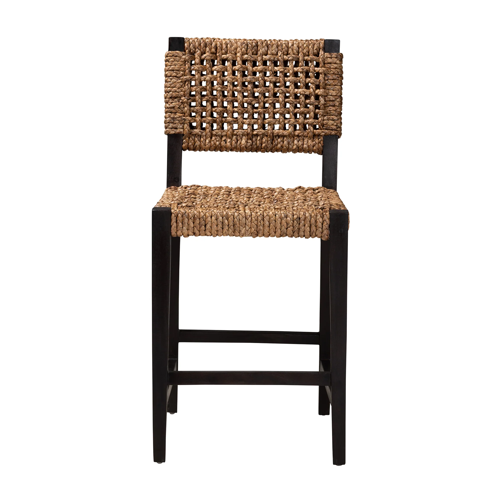 Baxton Studio bali & pari Alise Modern Bohemian Dark Brown Mahogany Wood and Seagrass Counter Stool - Image 5