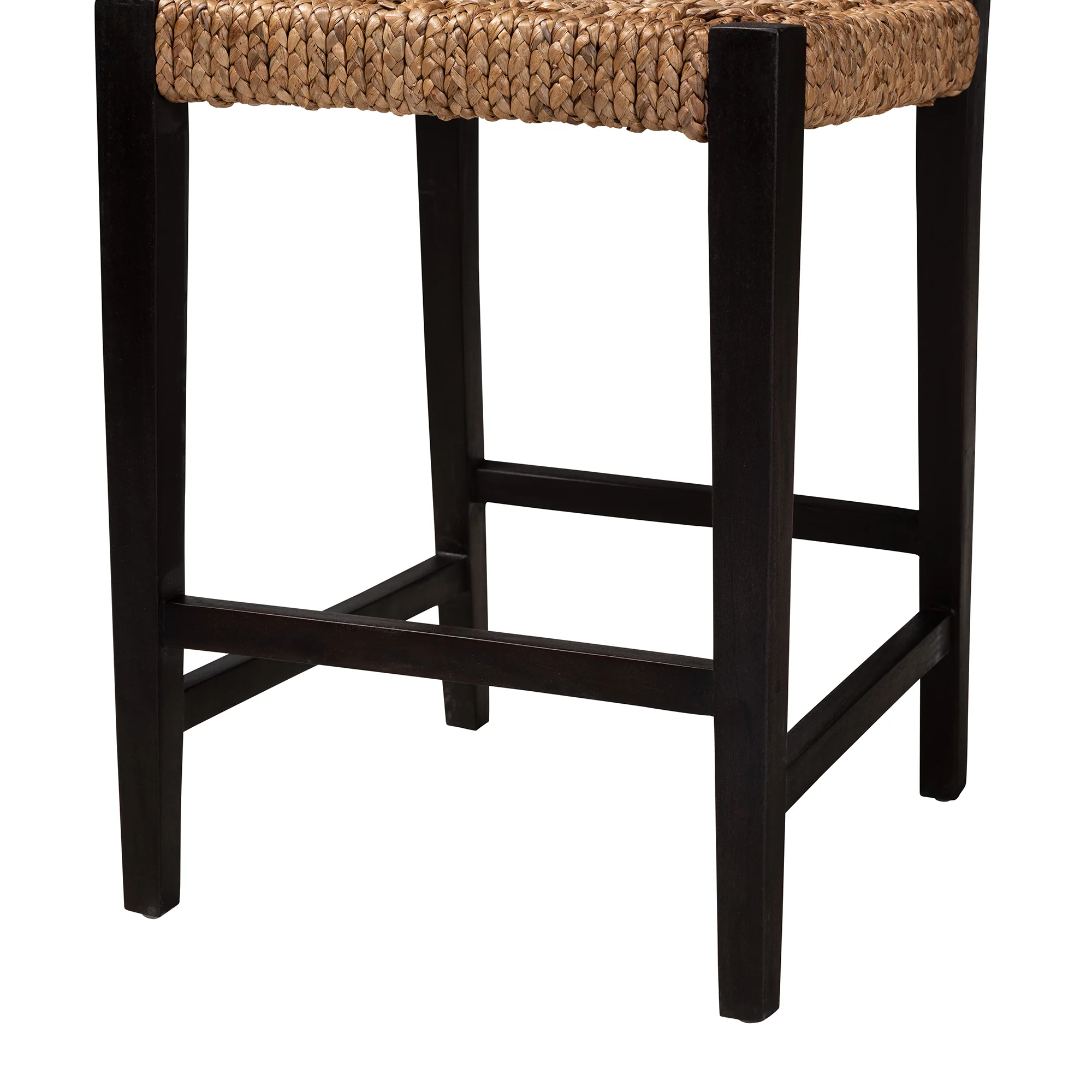 Baxton Studio bali & pari Alise Modern Bohemian Dark Brown Mahogany Wood and Seagrass Counter Stool - Image 9