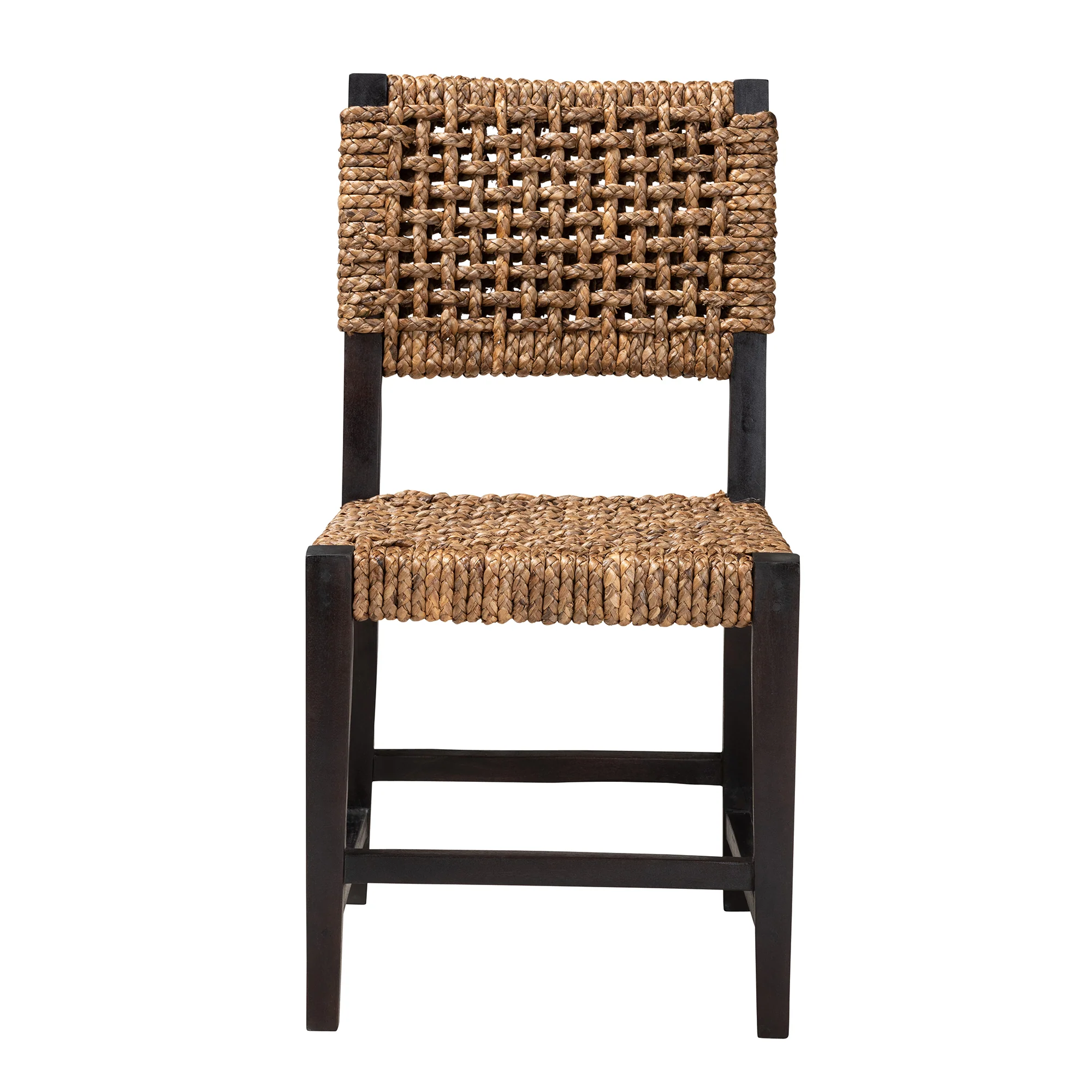 Baxton Studio bali & pari Alise Modern Bohemian Dark Brown Mahogany Wood and Seagrass Dining Chair - Image 3