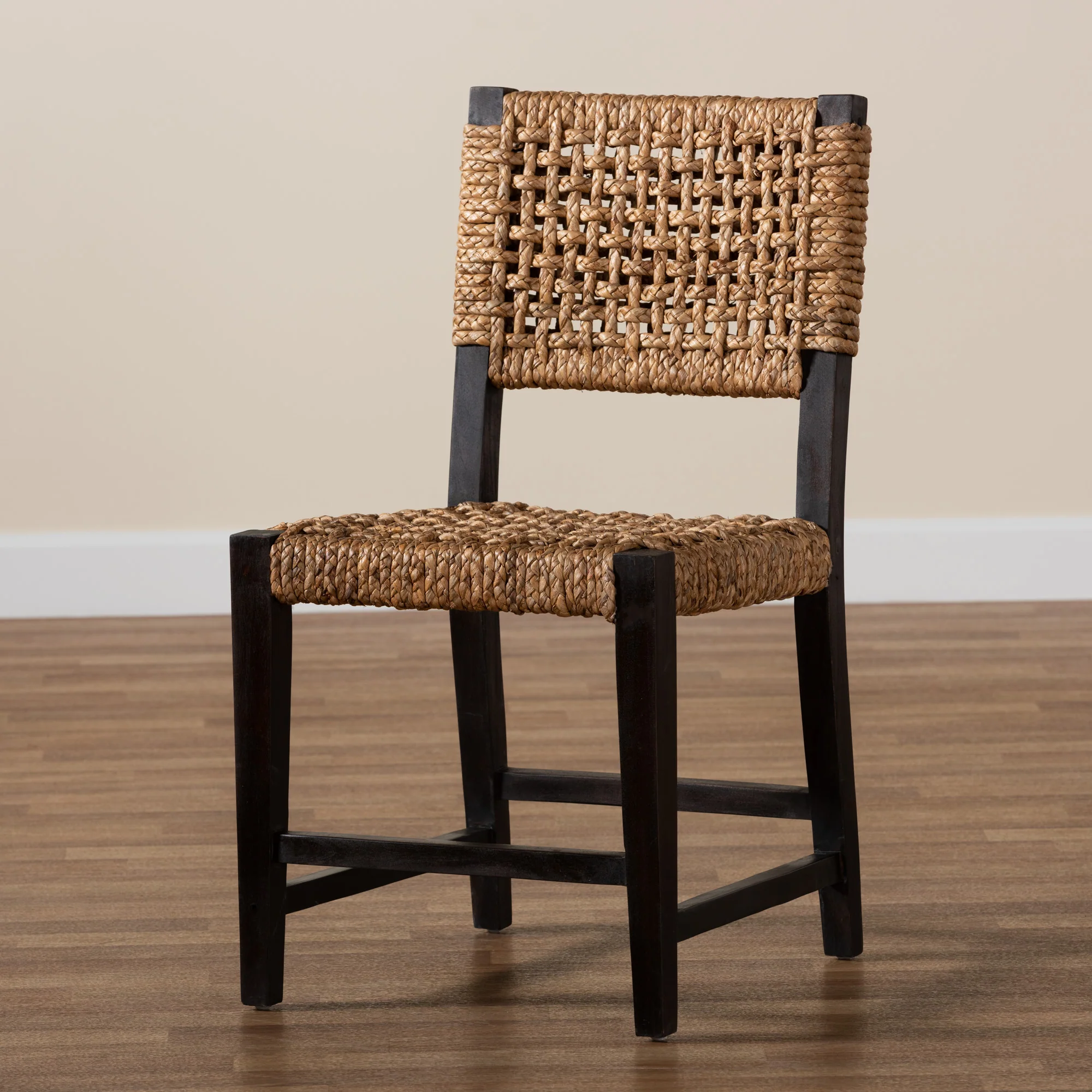 Baxton Studio bali & pari Alise Modern Bohemian Dark Brown Mahogany Wood and Seagrass Dining Chair - Image 9