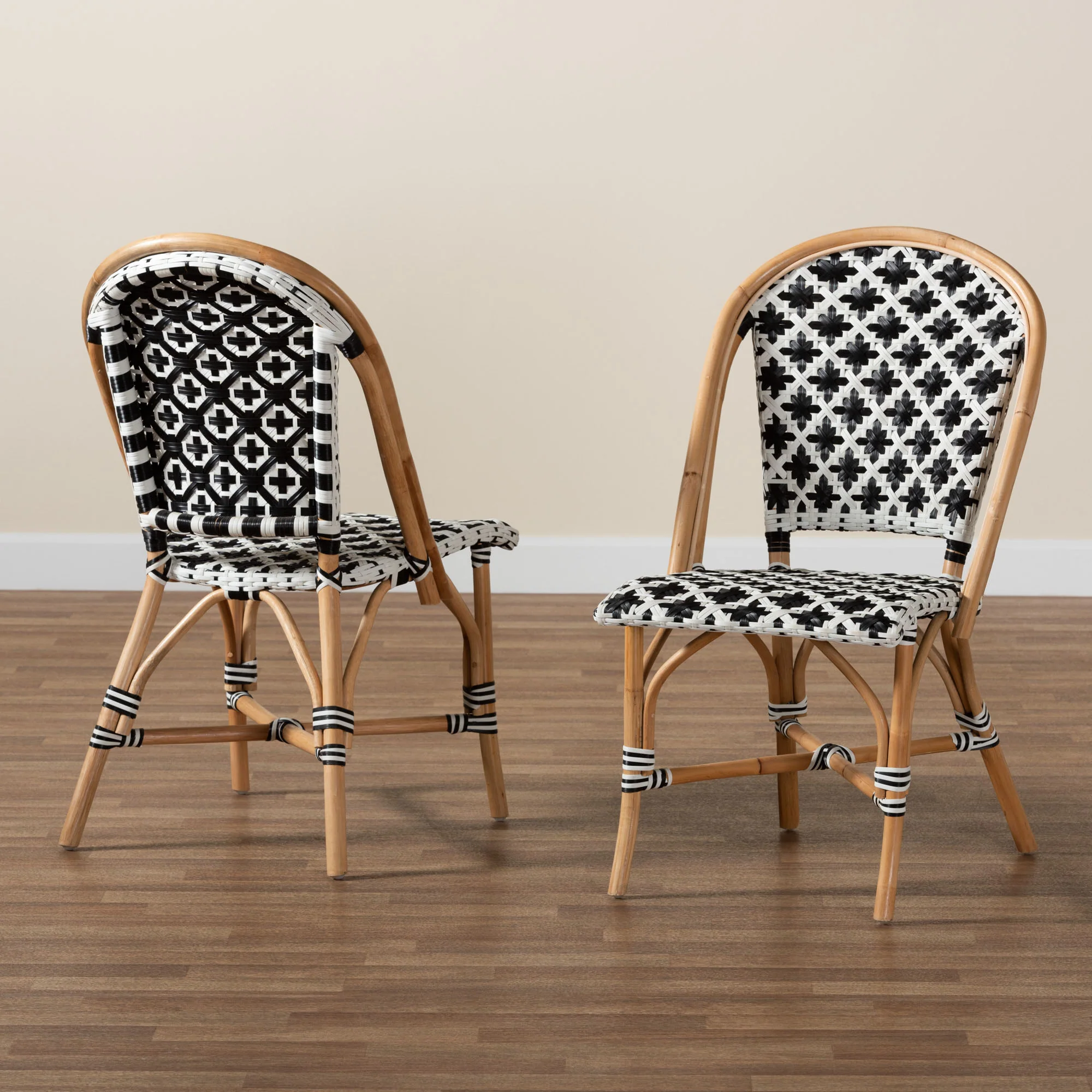Baxton Studio bali & pari Ambre Modern French Black and White Weaving Natural Rattan 2-Piece Bistro Chair Set - Image 2