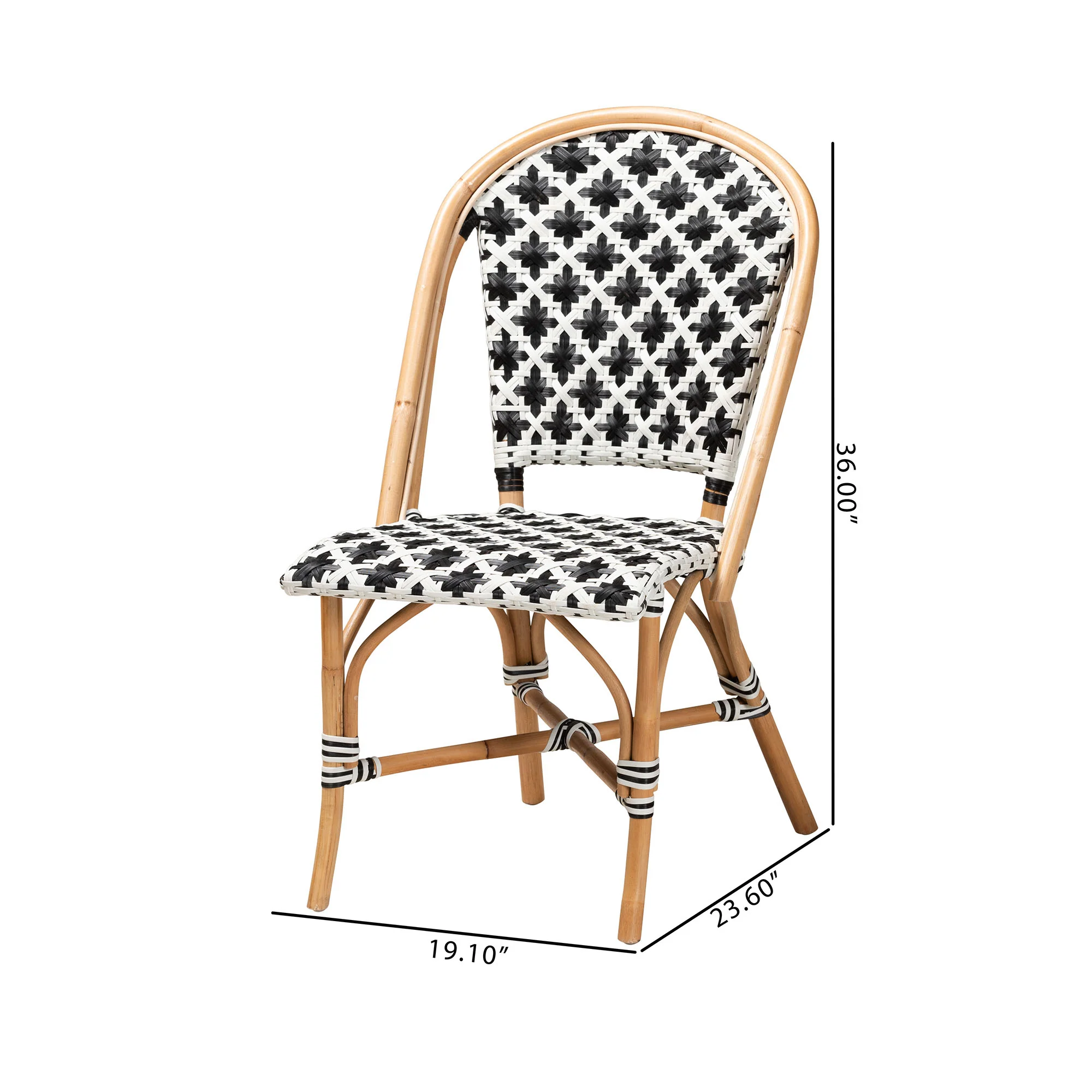 Baxton Studio bali & pari Ambre Modern French Black and White Weaving Natural Rattan 2-Piece Bistro Chair Set - Image 3