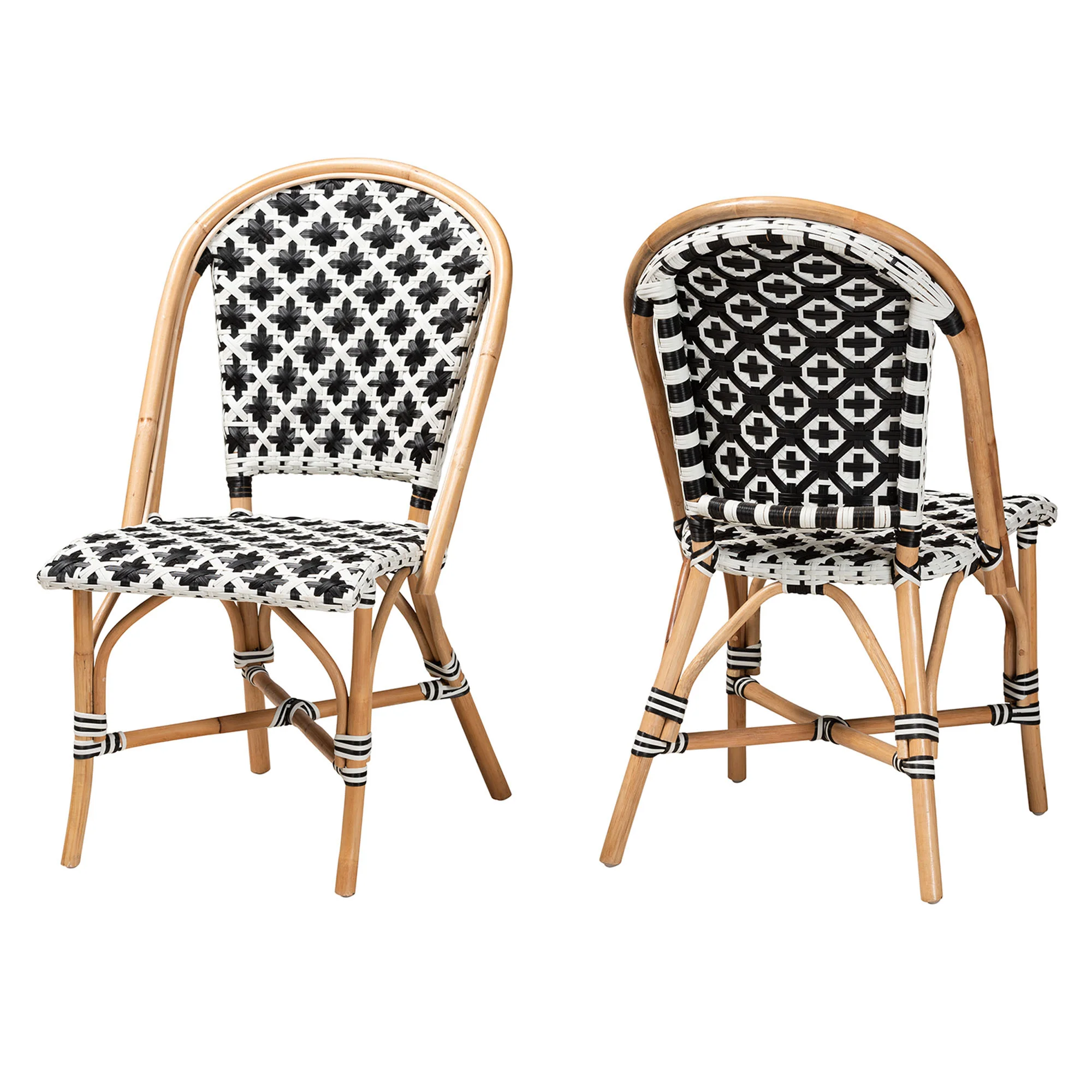 Baxton Studio bali & pari Ambre Modern French Black and White Weaving Natural Rattan 2-Piece Bistro Chair Set - Image 4
