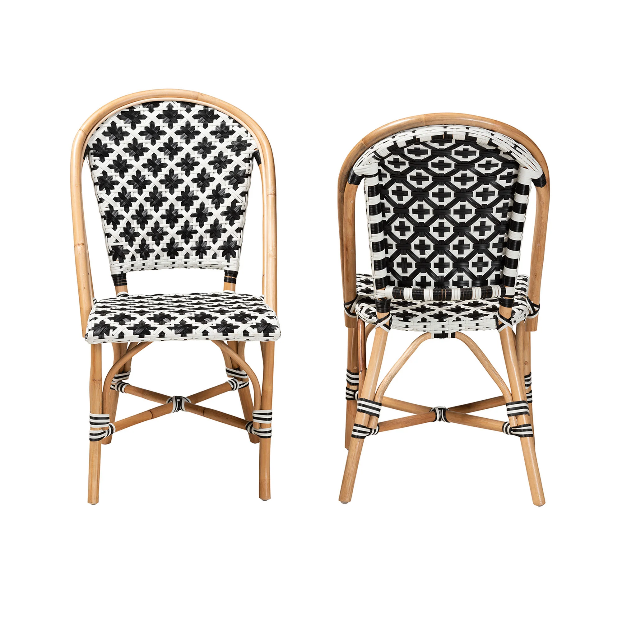 Baxton Studio bali & pari Ambre Modern French Black and White Weaving Natural Rattan 2-Piece Bistro Chair Set - Image 5