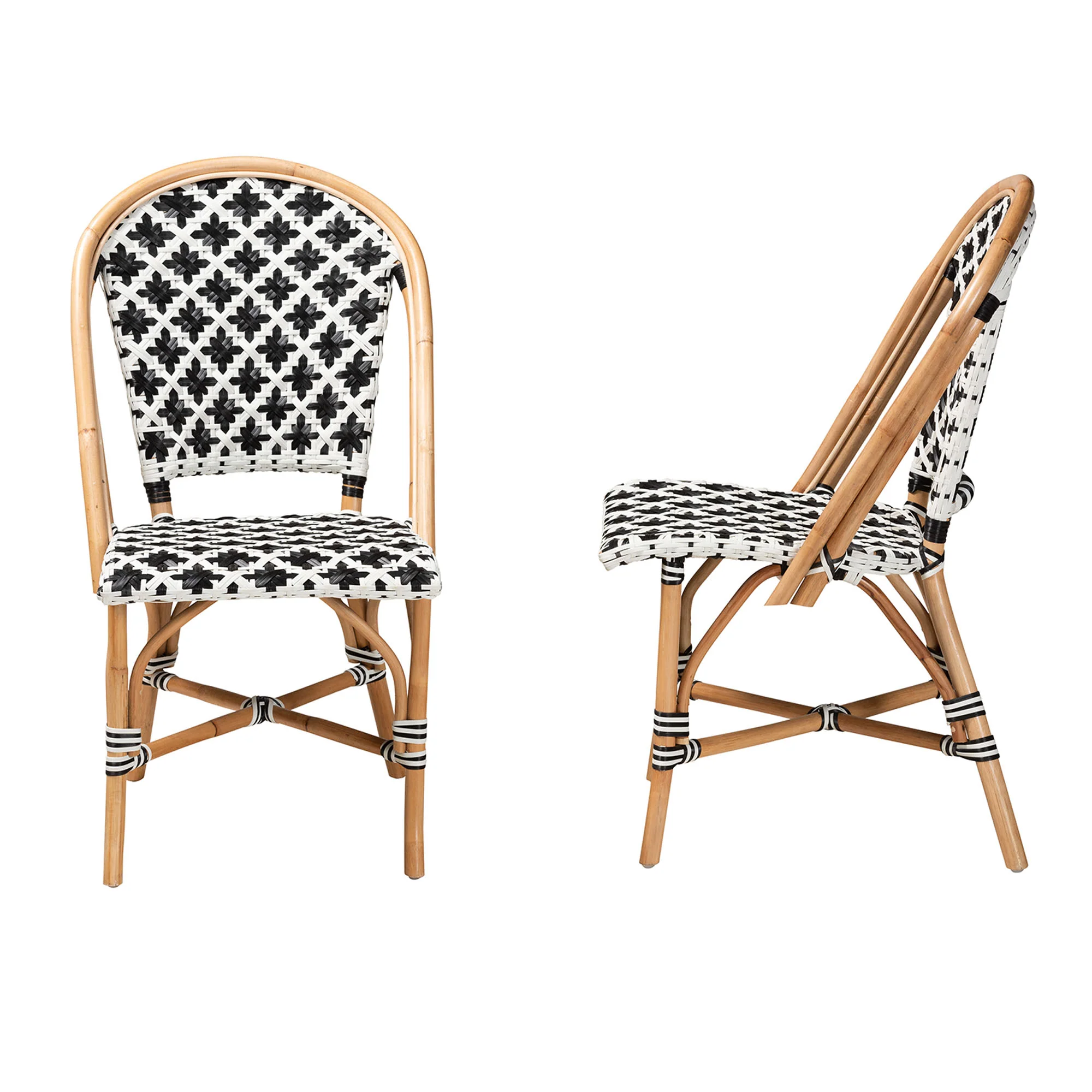Baxton Studio bali & pari Ambre Modern French Black and White Weaving Natural Rattan 2-Piece Bistro Chair Set - Image 6
