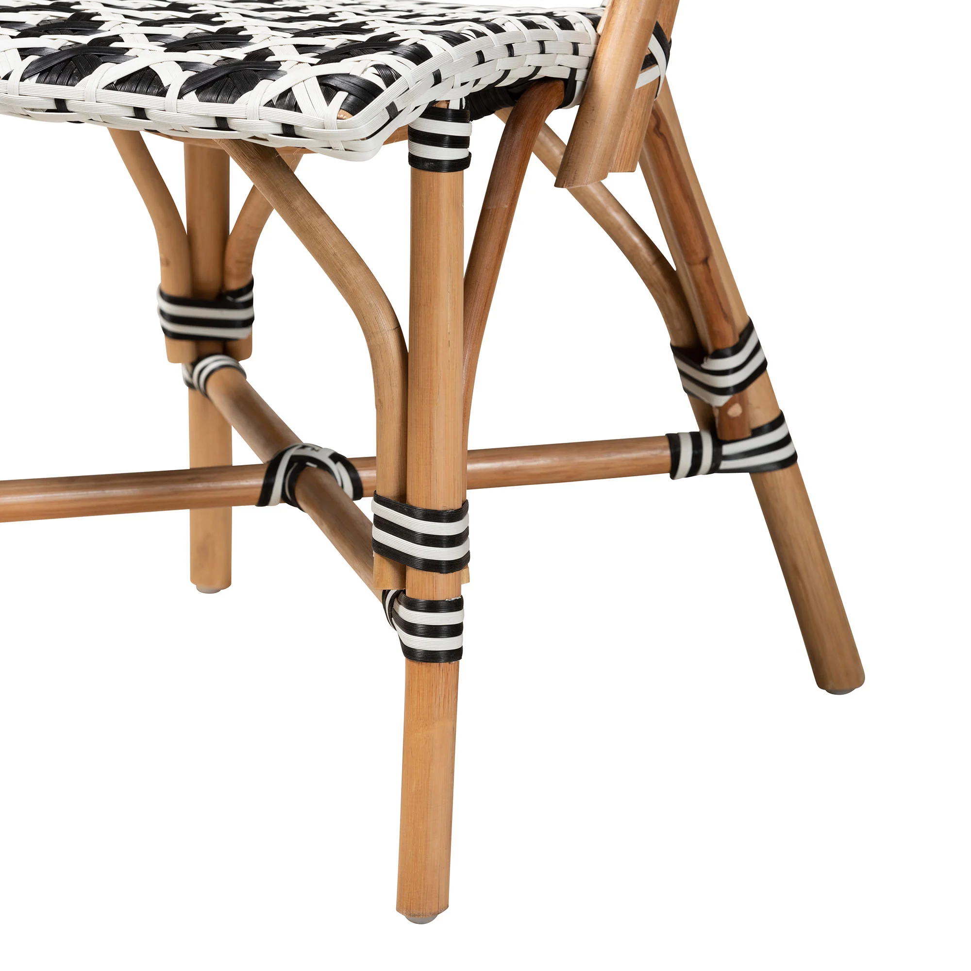 Baxton Studio bali & pari Ambre Modern French Black and White Weaving Natural Rattan 2-Piece Bistro Chair Set - Image 8