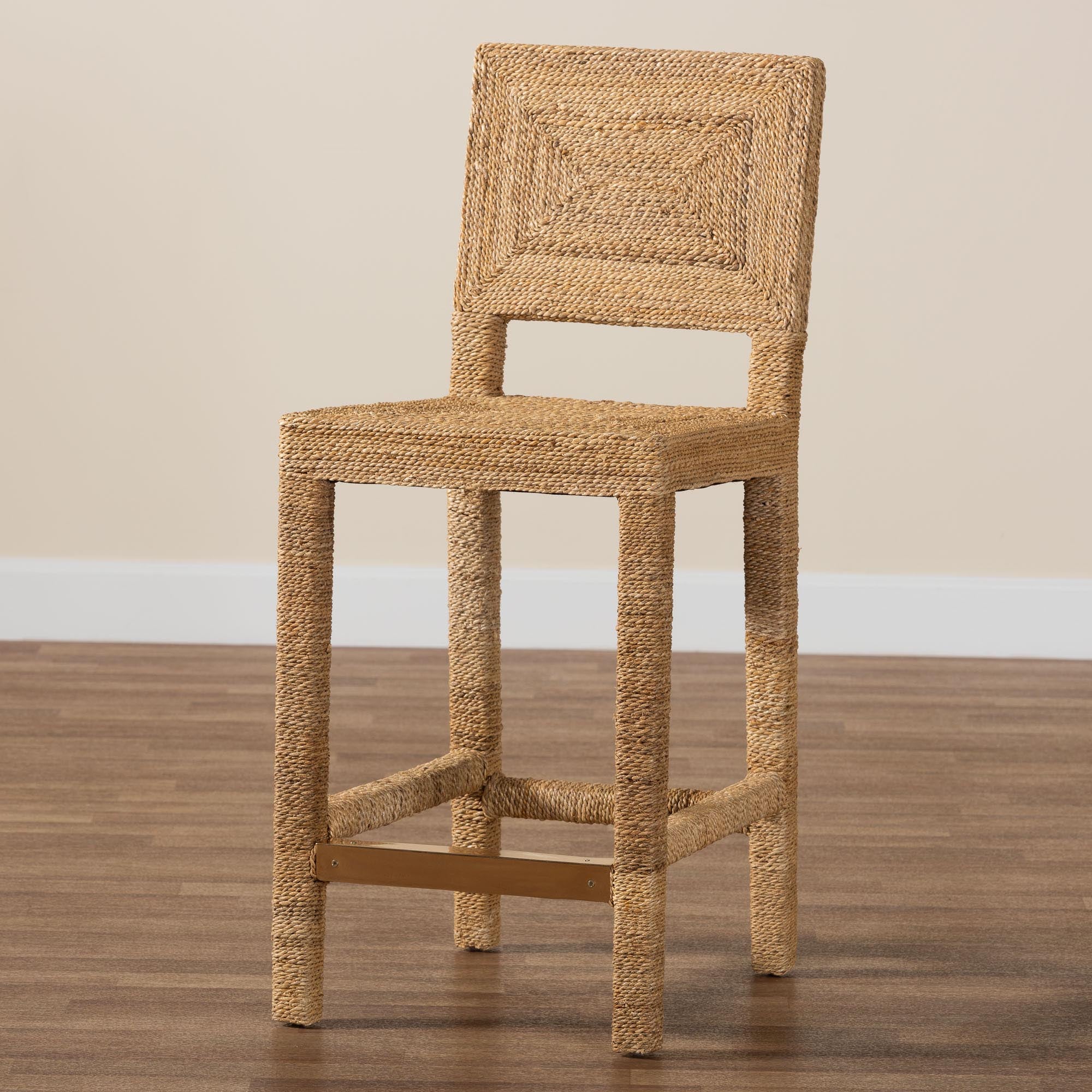 Baxton Studio bali & pari Anfield Modern Bohemian Natural Seagrass and Mahogany Wood Counter Stool - Image 2