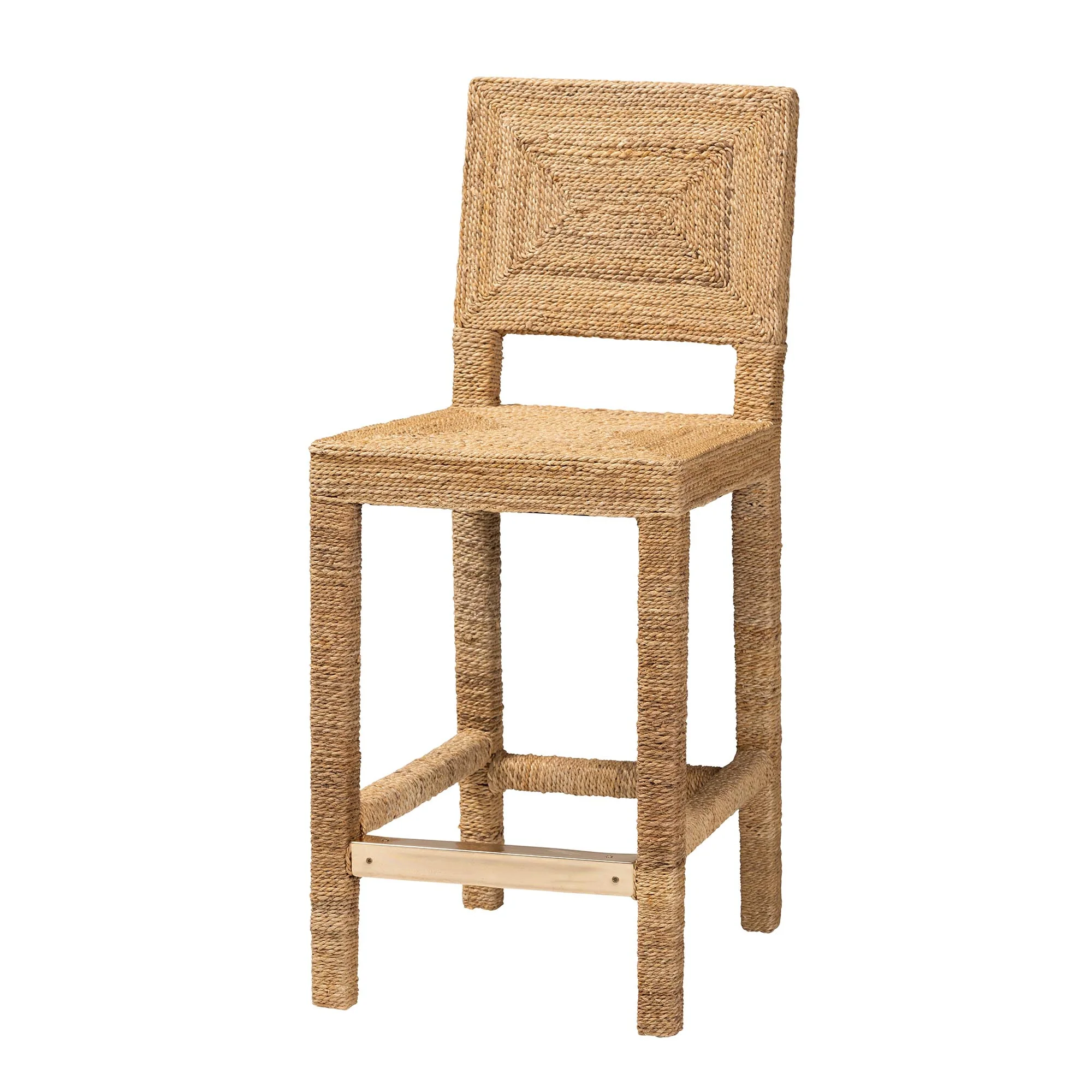 Baxton Studio bali & pari Anfield Modern Bohemian Natural Seagrass and Mahogany Wood Counter Stool - Image 4