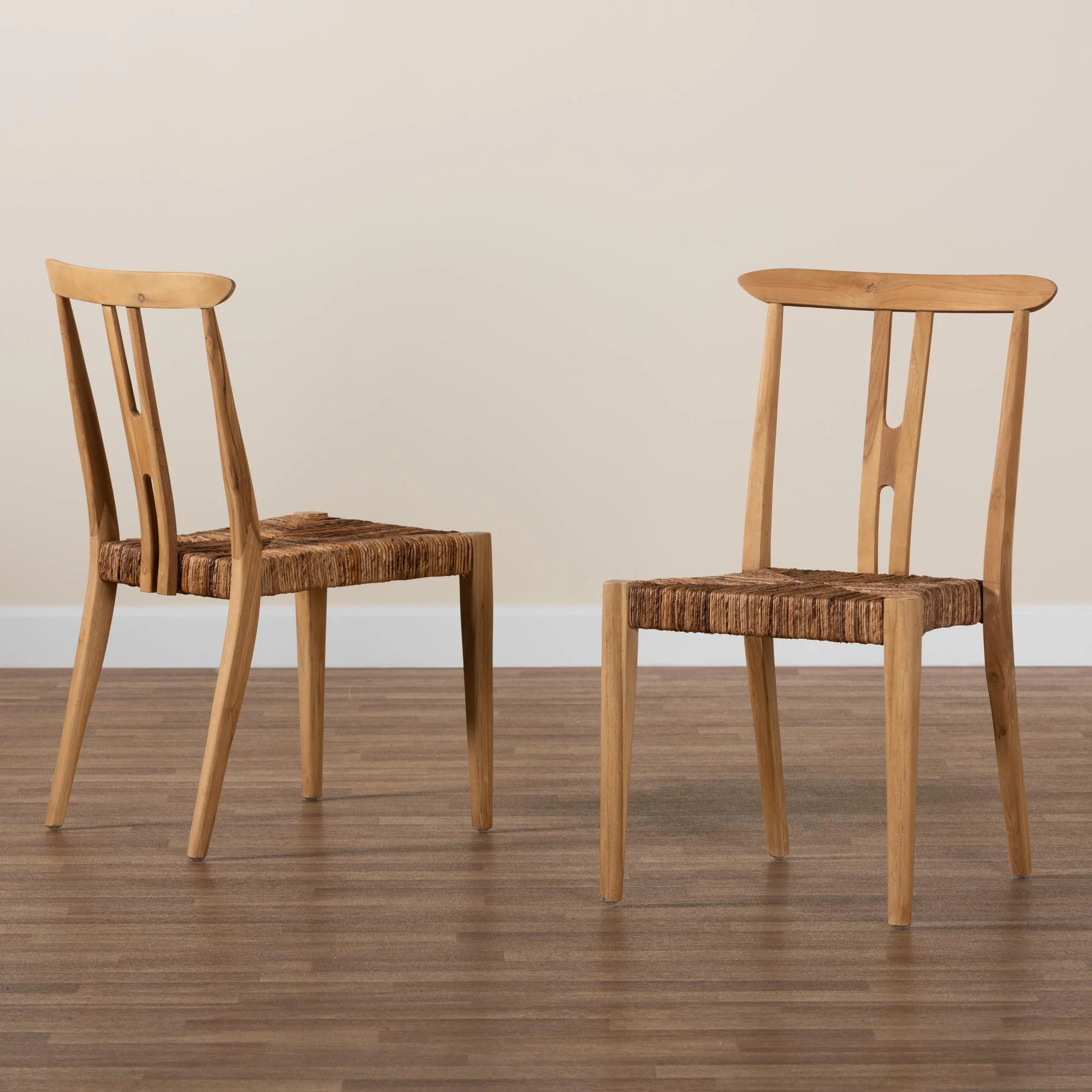 Baxton Studio bali & pari Artha Modern Bohemian Natural Brown Teak Wood and Seagrass 2-Piece Dining Chair Set - Image 2