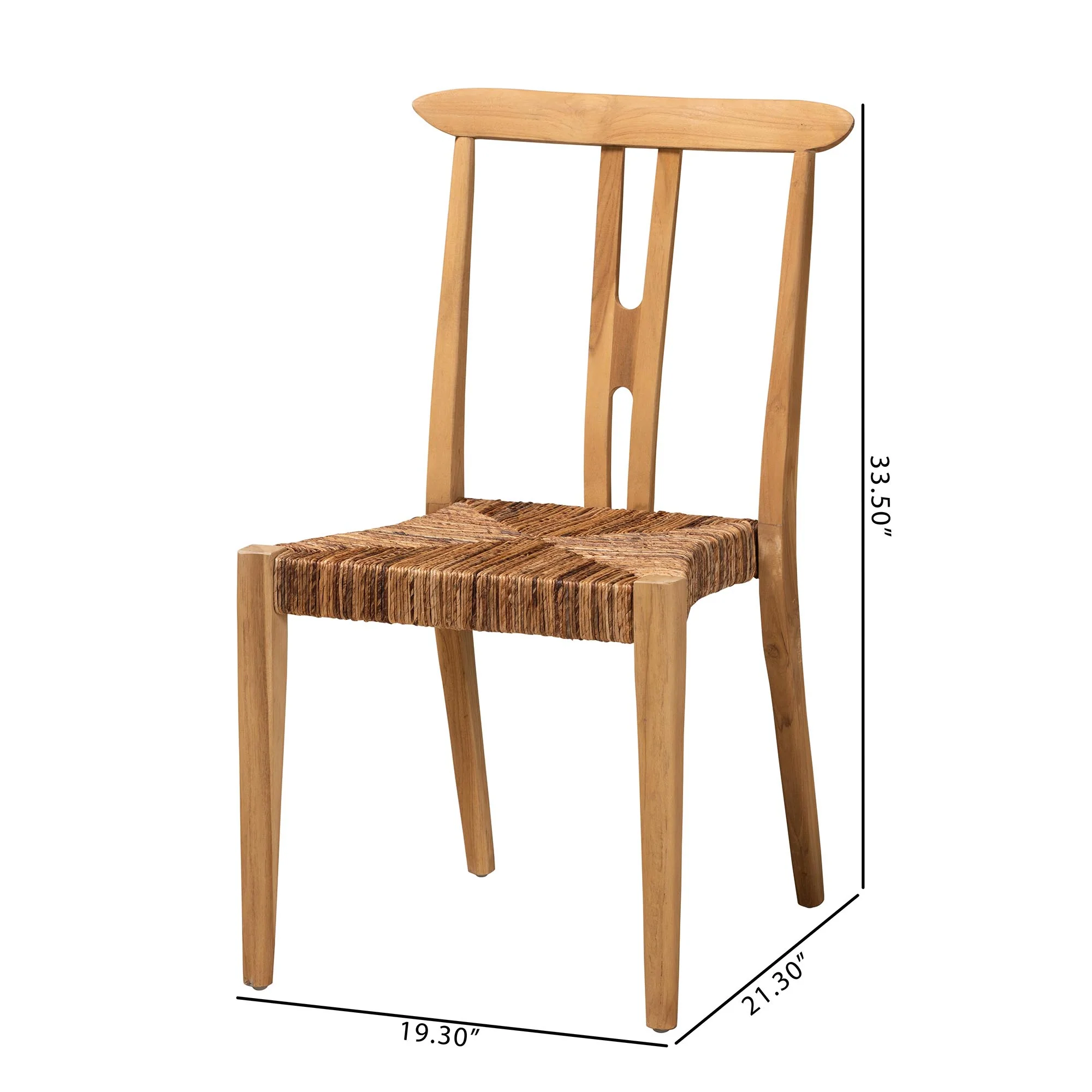 Baxton Studio bali & pari Artha Modern Bohemian Natural Brown Teak Wood and Seagrass 2-Piece Dining Chair Set - Image 3