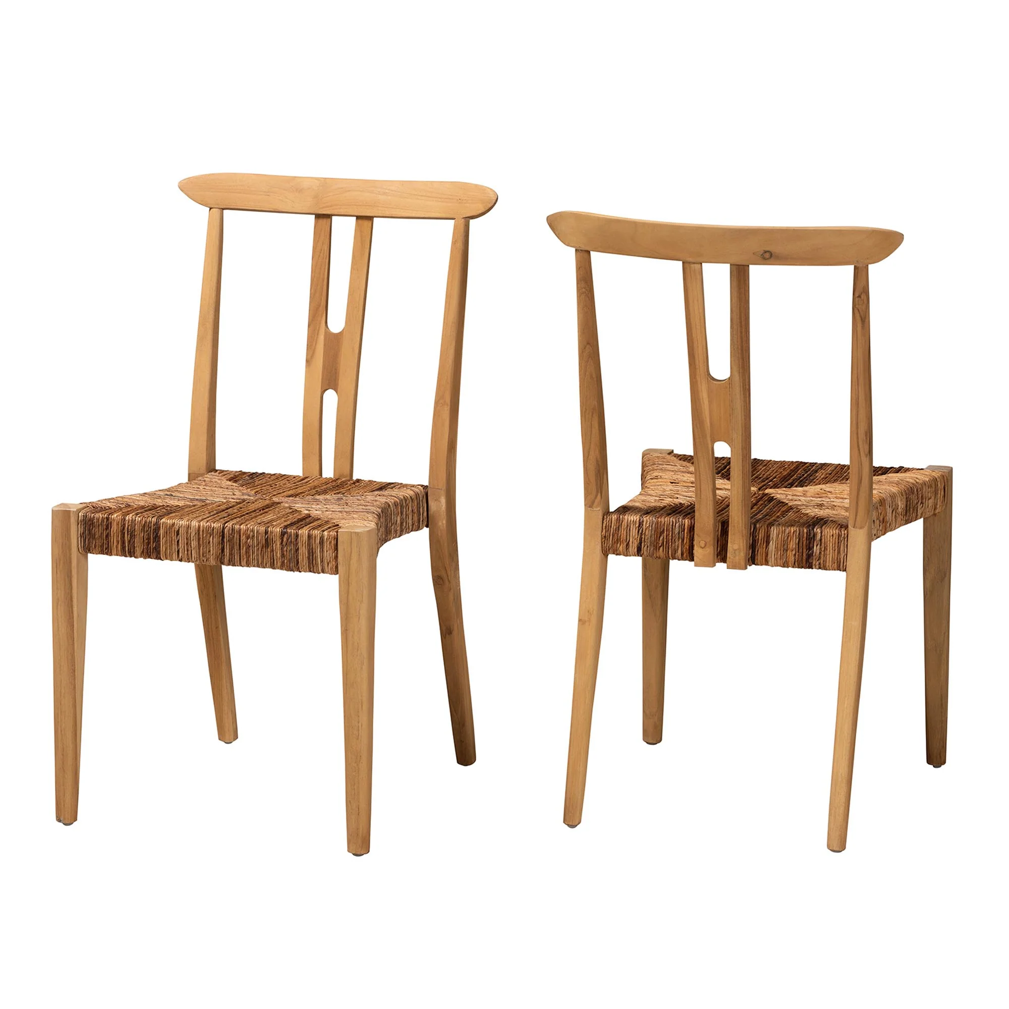 Baxton Studio bali & pari Artha Modern Bohemian Natural Brown Teak Wood and Seagrass 2-Piece Dining Chair Set - Image 4