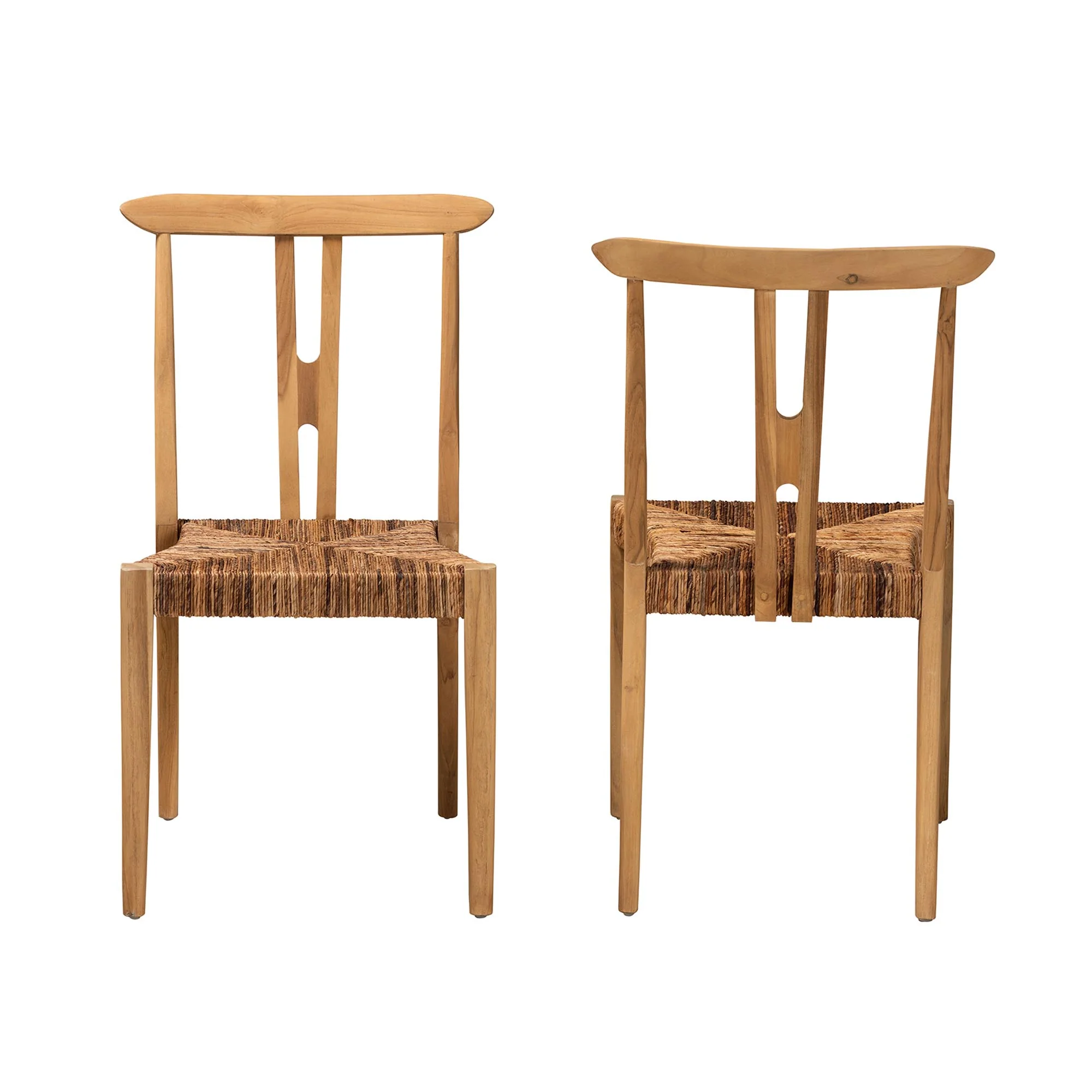 Baxton Studio bali & pari Artha Modern Bohemian Natural Brown Teak Wood and Seagrass 2-Piece Dining Chair Set - Image 5