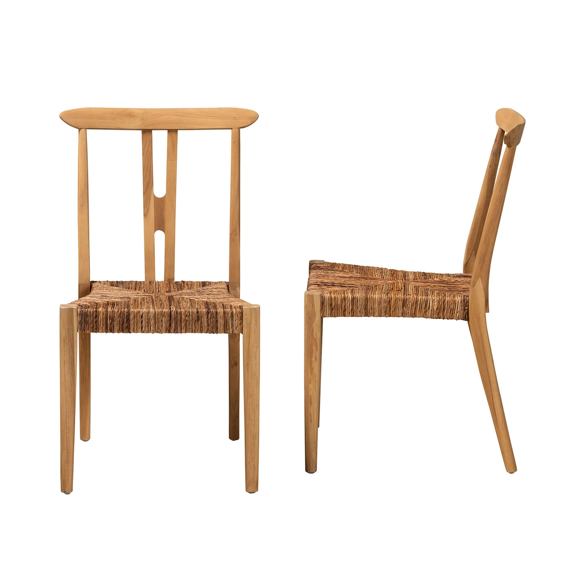 Baxton Studio bali & pari Artha Modern Bohemian Natural Brown Teak Wood and Seagrass 2-Piece Dining Chair Set - Image 6