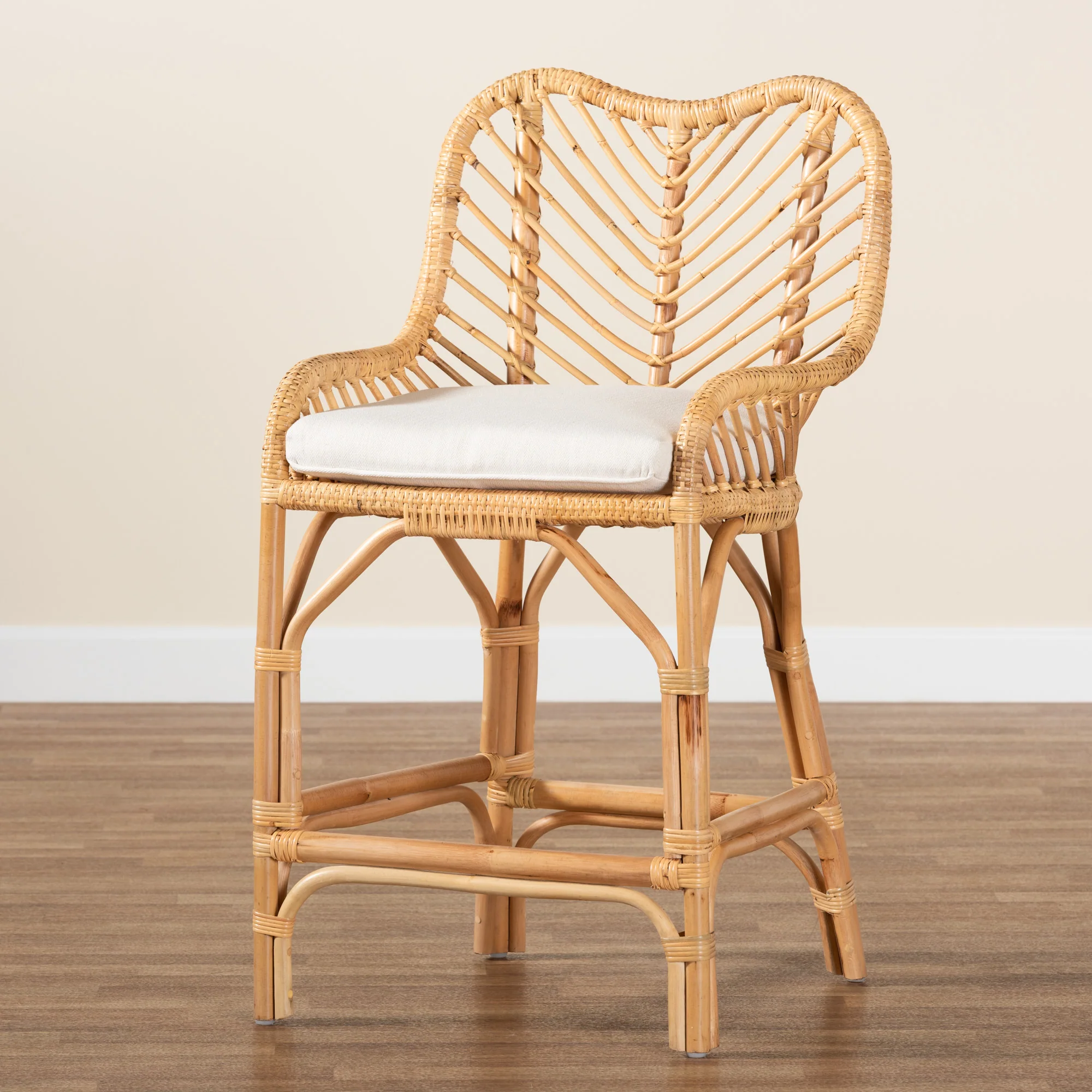 Baxton Studio bali & pari Arween Modern Bohemian Natural Brown Rattan Counter Stool - Image 9