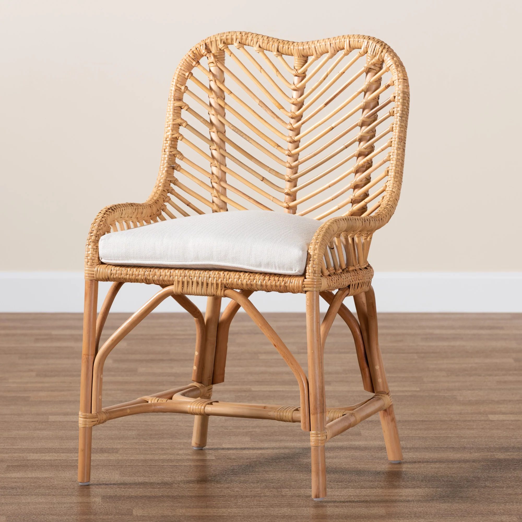 Baxton Studio bali & pari Arween Modern Bohemian Natural Brown Rattan Dining Chair - Image 9