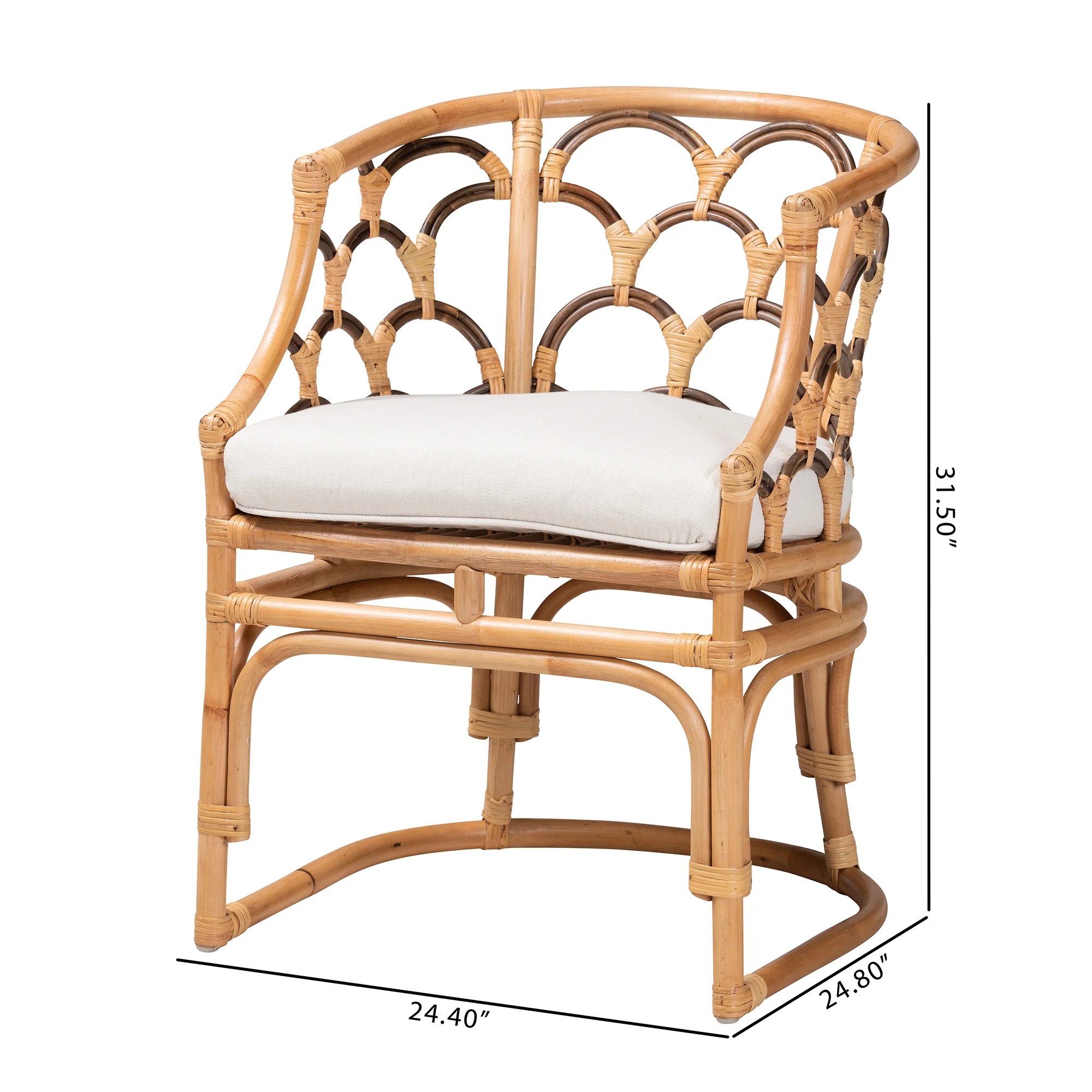 Baxton Studio bali & pari Aster Modern Bohemian Natural Brown Rattan Armchair - Image 10