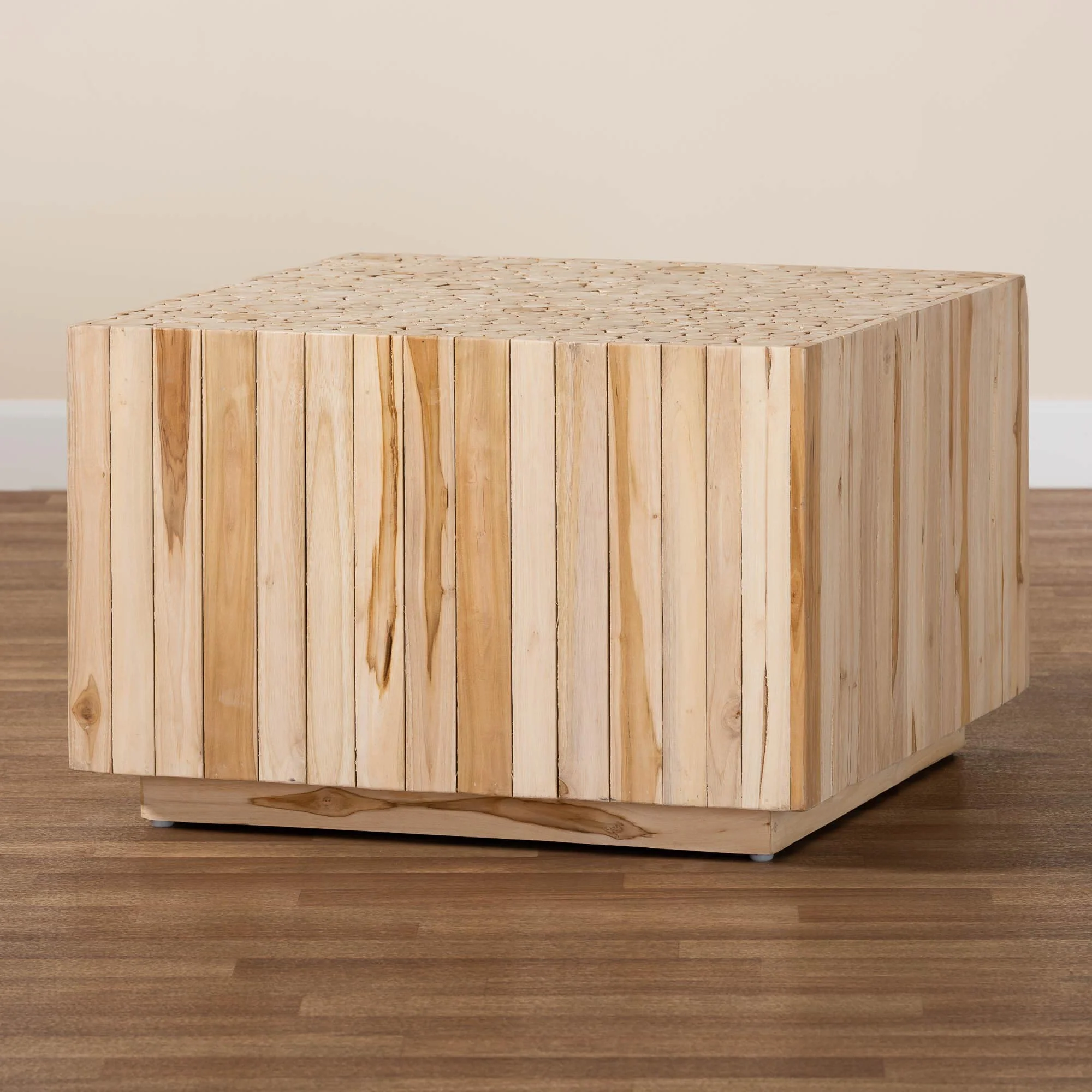 Baxton Studio bali & pari Augusta Bohemian Natural Teak Wood Coffee Table with Unique Repurposed Wood Logs - Image 2