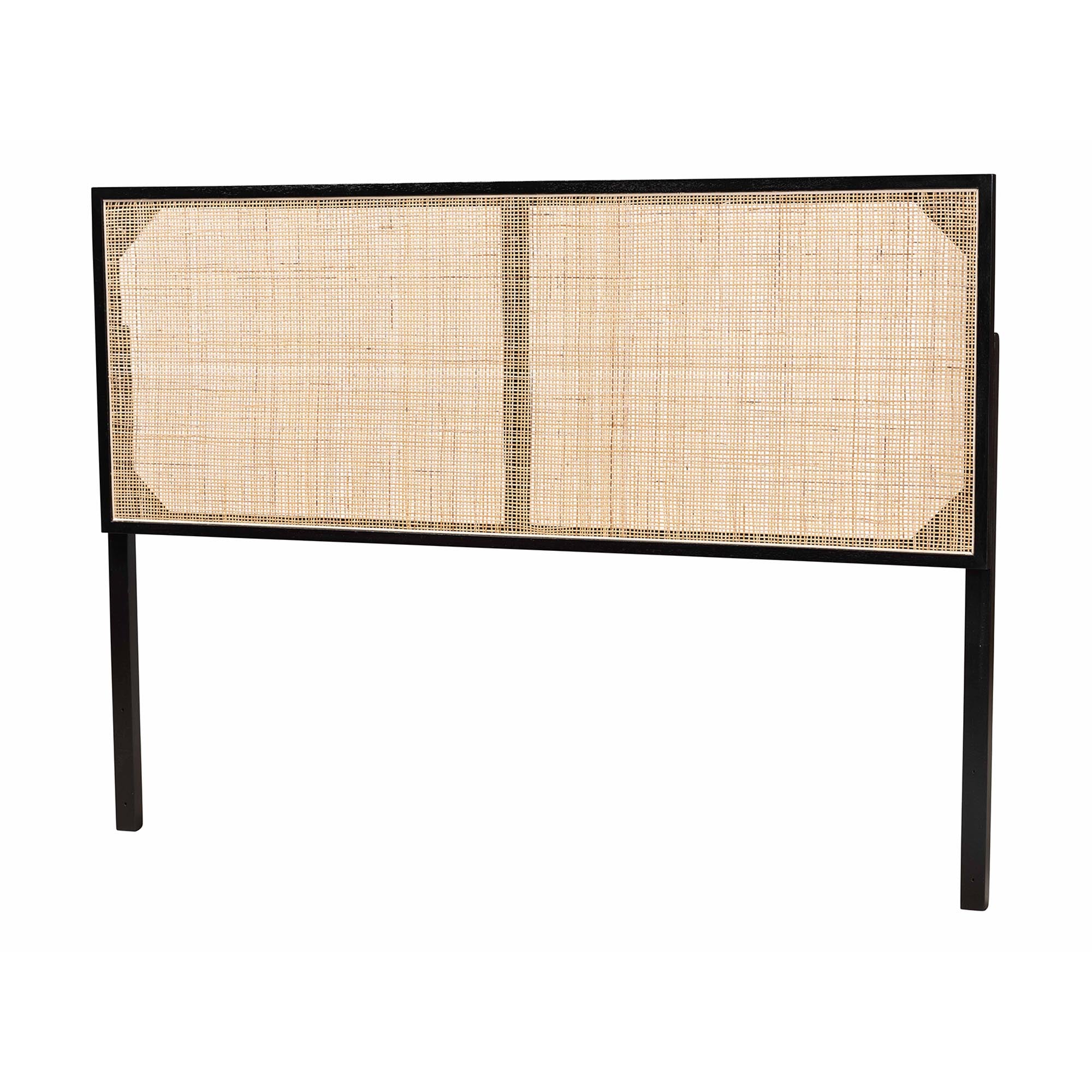 Baxton Studio bali & pari Aurelia Modern Bohemian Black Finished Bayur Wood and Natural Rattan Queen Size Headboard - Image 2