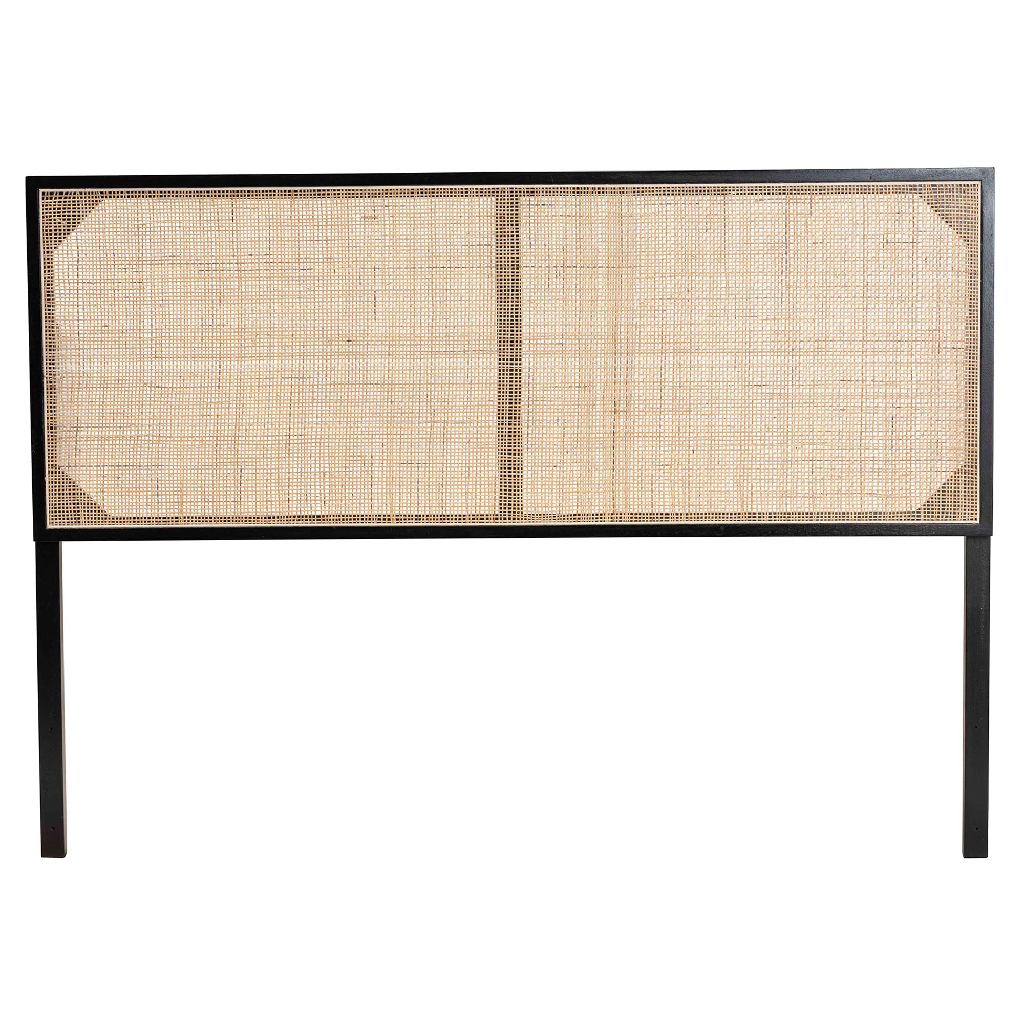 Baxton Studio bali & pari Aurelia Modern Bohemian Black Finished Bayur Wood and Natural Rattan Queen Size Headboard - Image 3