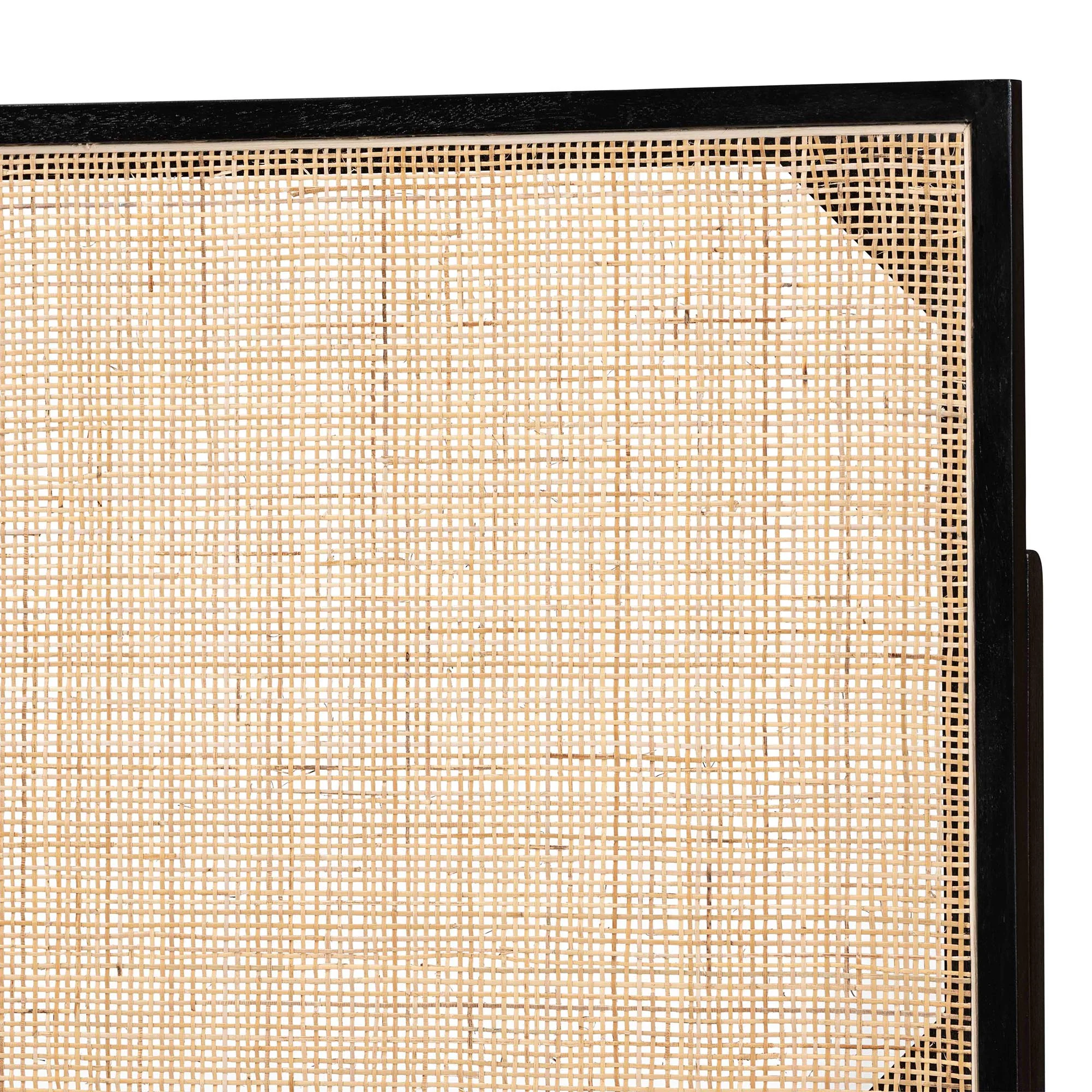 Baxton Studio bali & pari Aurelia Modern Bohemian Black Finished Bayur Wood and Natural Rattan Queen Size Headboard - Image 4