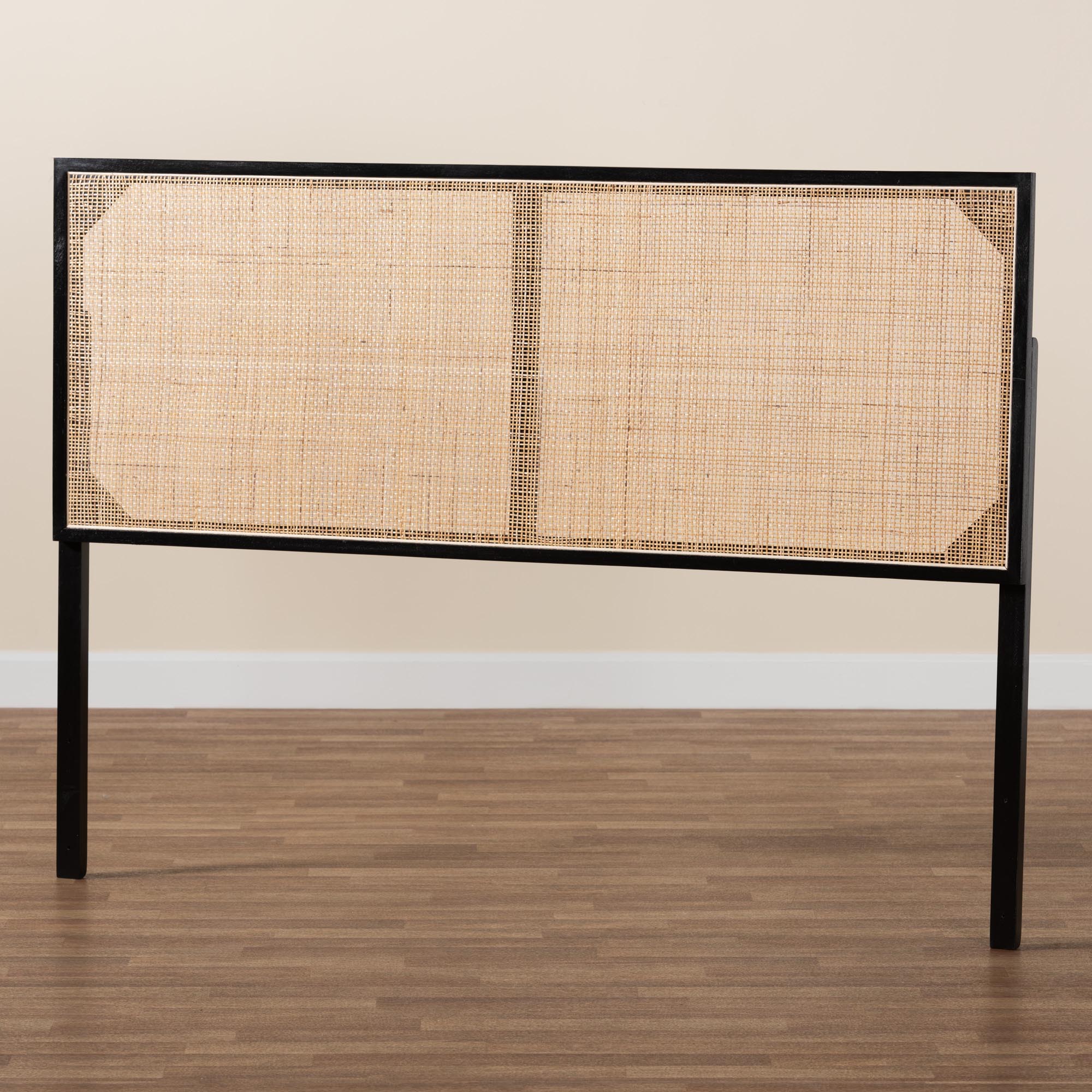 Baxton Studio bali & pari Aurelia Modern Bohemian Black Finished Bayur Wood and Natural Rattan Queen Size Headboard - Image 6
