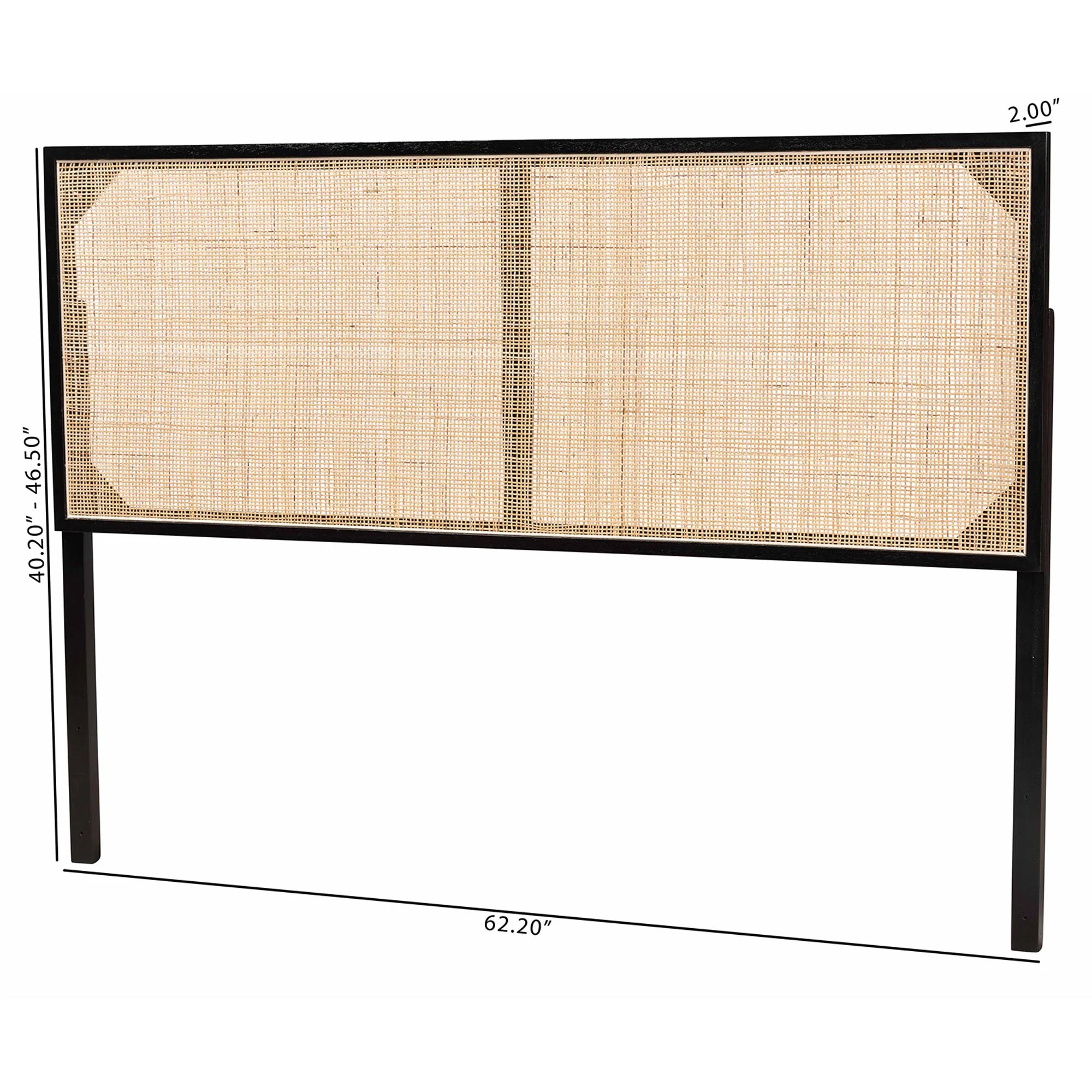 Baxton Studio bali & pari Aurelia Modern Bohemian Black Finished Bayur Wood and Natural Rattan Queen Size Headboard - Image 7