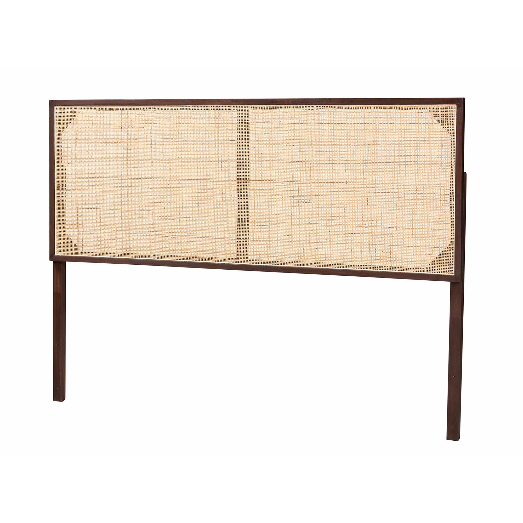 Baxton Studio bali & pari Aurelia Modern Bohemian Dark Brown Finished Bayur Wood and Natural Rattan Queen Size Headboard - Image 3