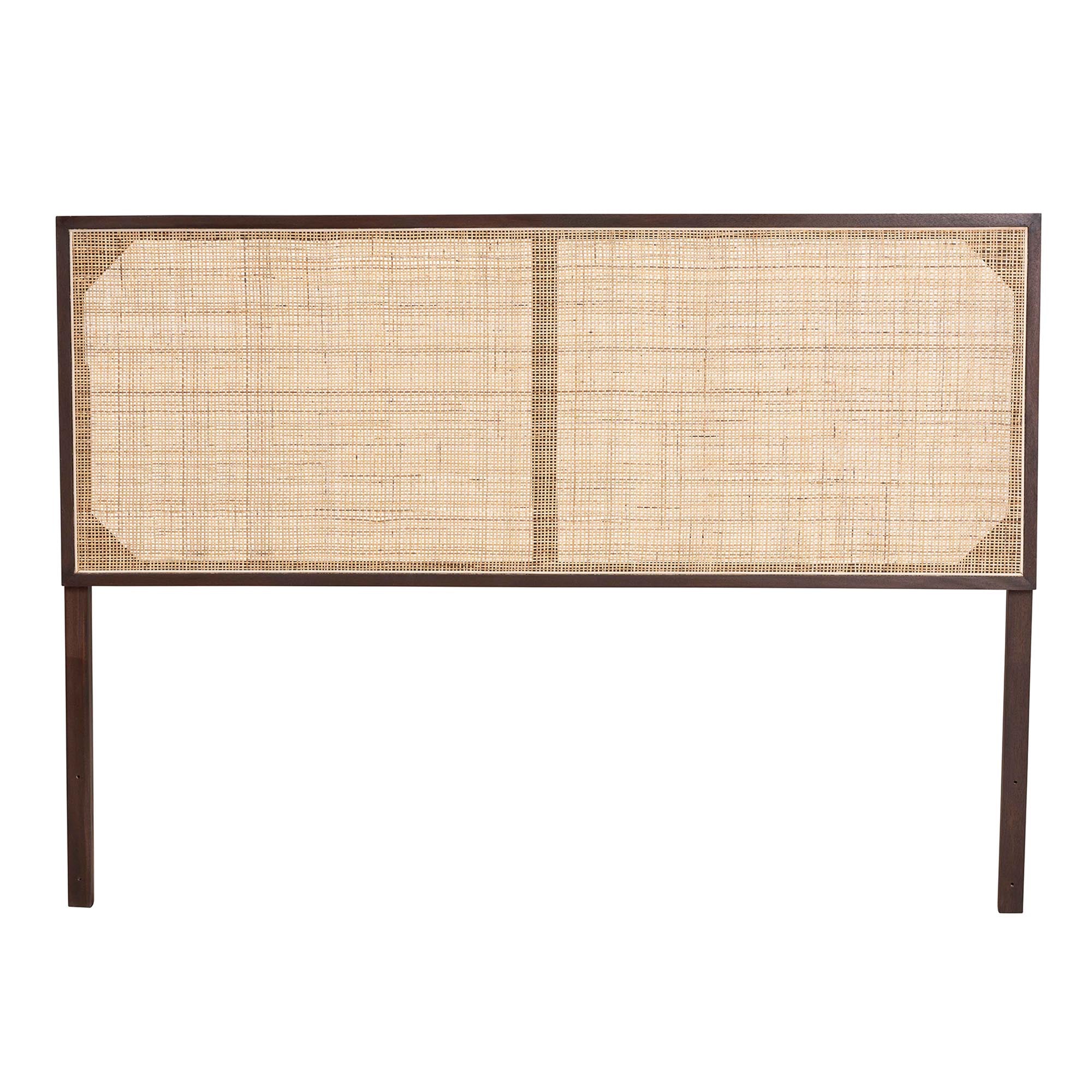 Baxton Studio bali & pari Aurelia Modern Bohemian Dark Brown Finished Bayur Wood and Natural Rattan Queen Size Headboard - Image 4