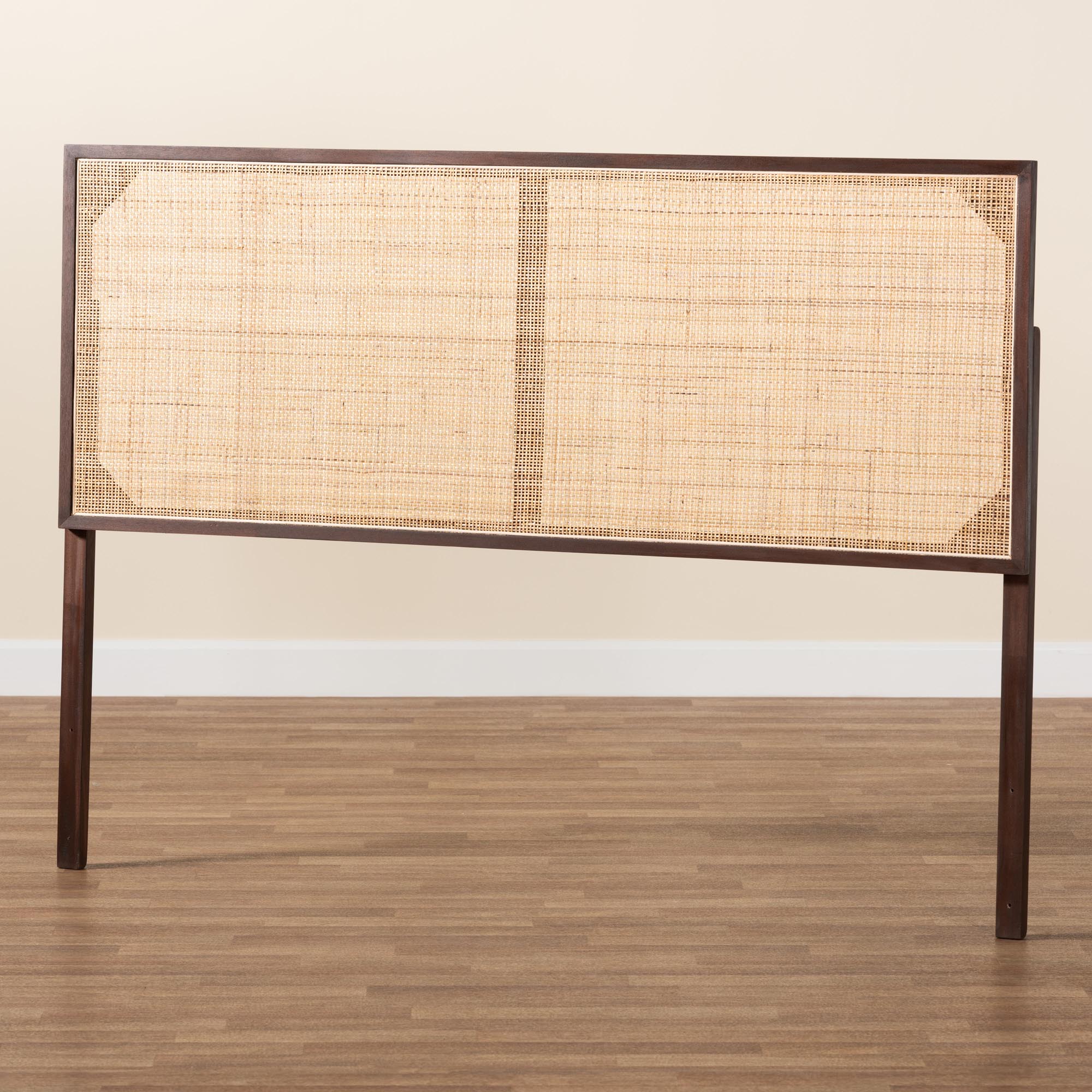 Baxton Studio bali & pari Aurelia Modern Bohemian Dark Brown Finished Bayur Wood and Natural Rattan Queen Size Headboard - Image 7