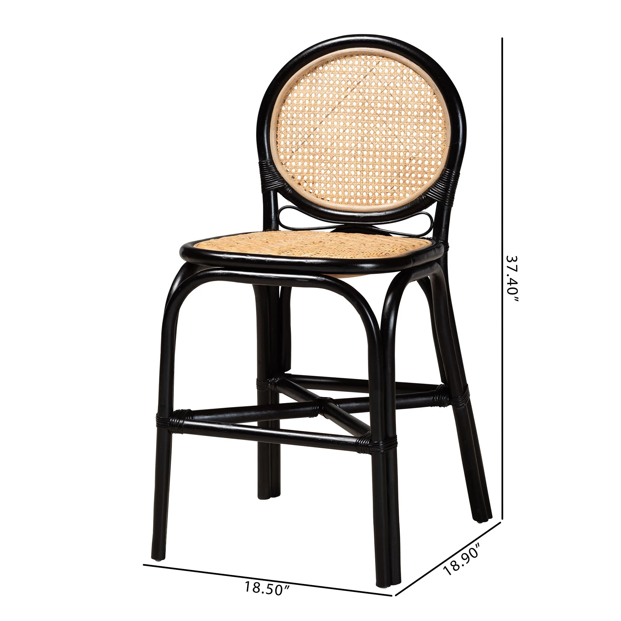 Baxton Studio bali & pari Ayana Mid-Century Modern Two-Tone Black and Natural Brown Rattan Counter Stool - Image 10