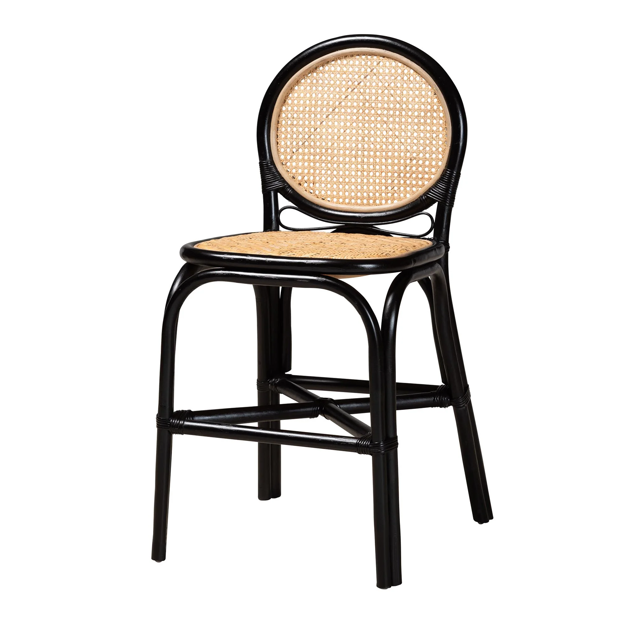 Baxton Studio bali & pari Ayana Mid-Century Modern Two-Tone Black and Natural Brown Rattan Counter Stool - Image 2
