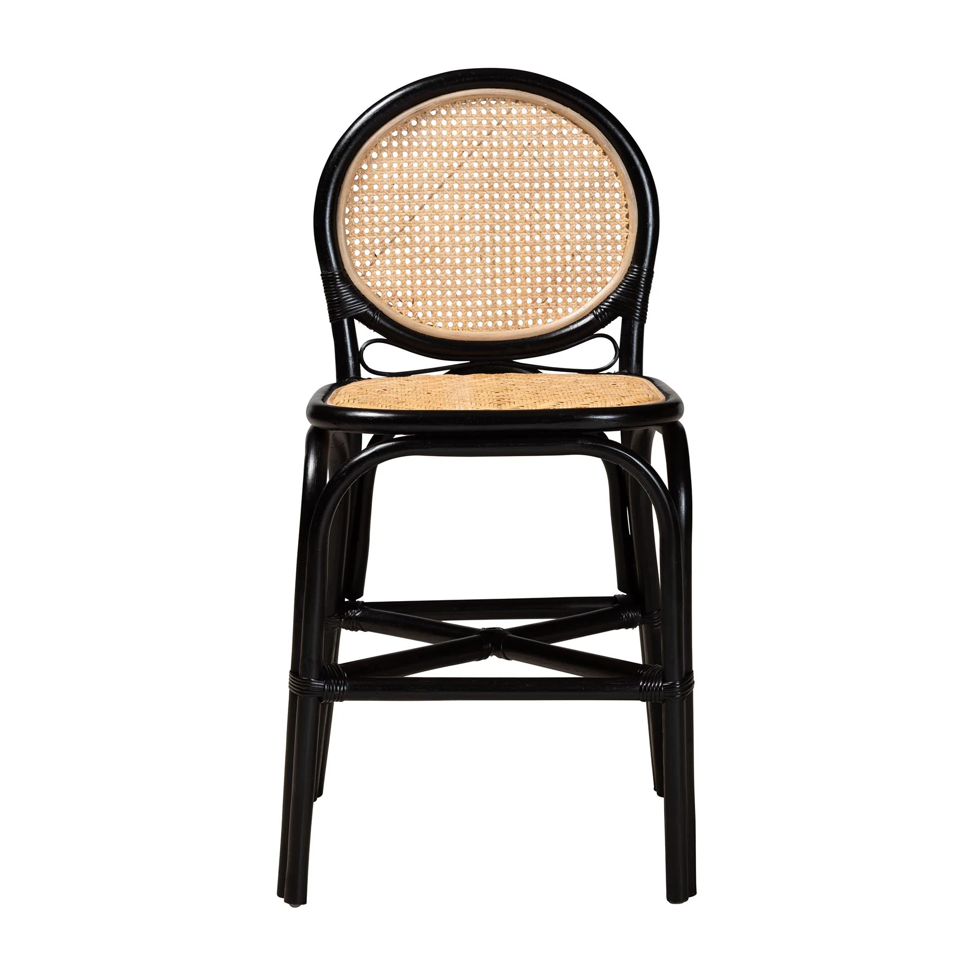 Baxton Studio bali & pari Ayana Mid-Century Modern Two-Tone Black and Natural Brown Rattan Counter Stool - Image 3