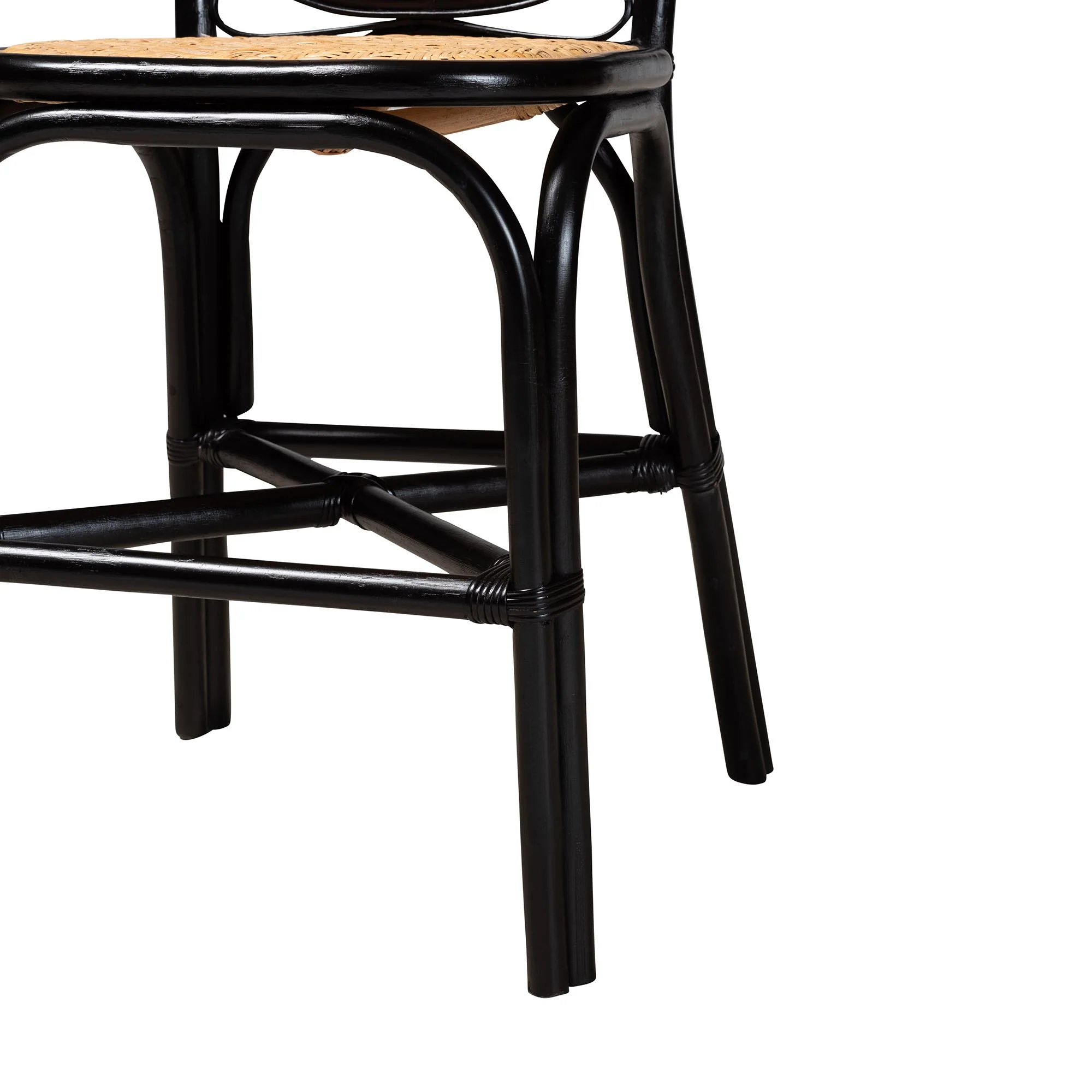 Baxton Studio bali & pari Ayana Mid-Century Modern Two-Tone Black and Natural Brown Rattan Counter Stool - Image 7