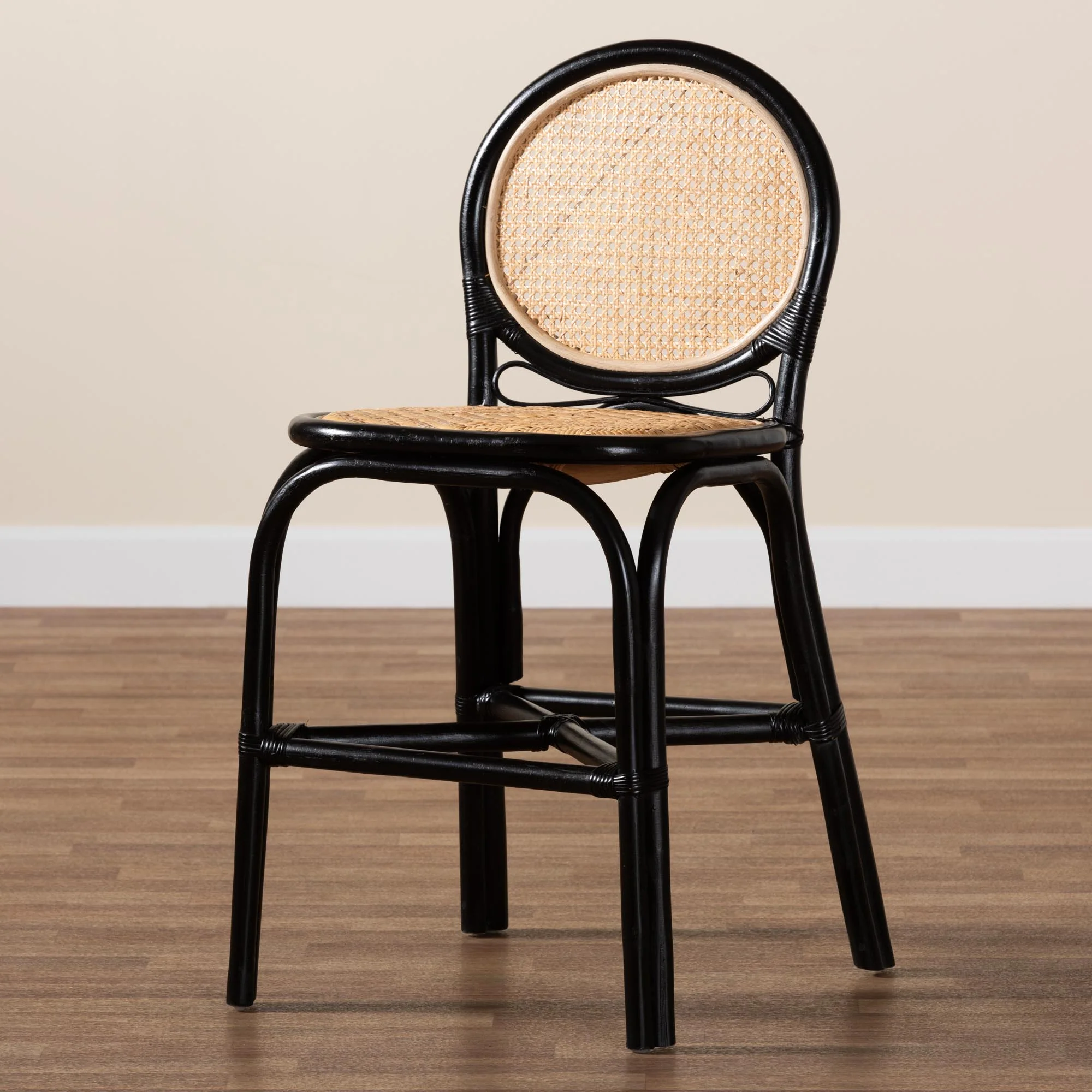 Baxton Studio bali & pari Ayana Mid-Century Modern Two-Tone Black and Natural Brown Rattan Counter Stool - Image 9