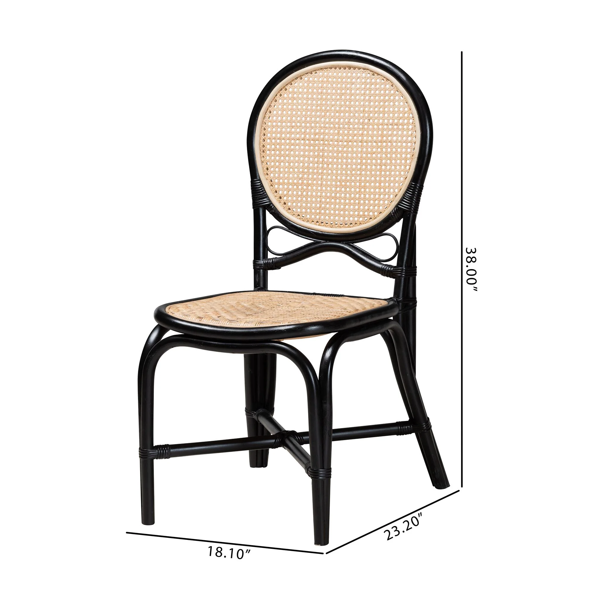 Baxton Studio bali & pari Ayana Mid-Century Modern Two-Tone Black and Natural Brown Rattan Dining Chair - Image 10
