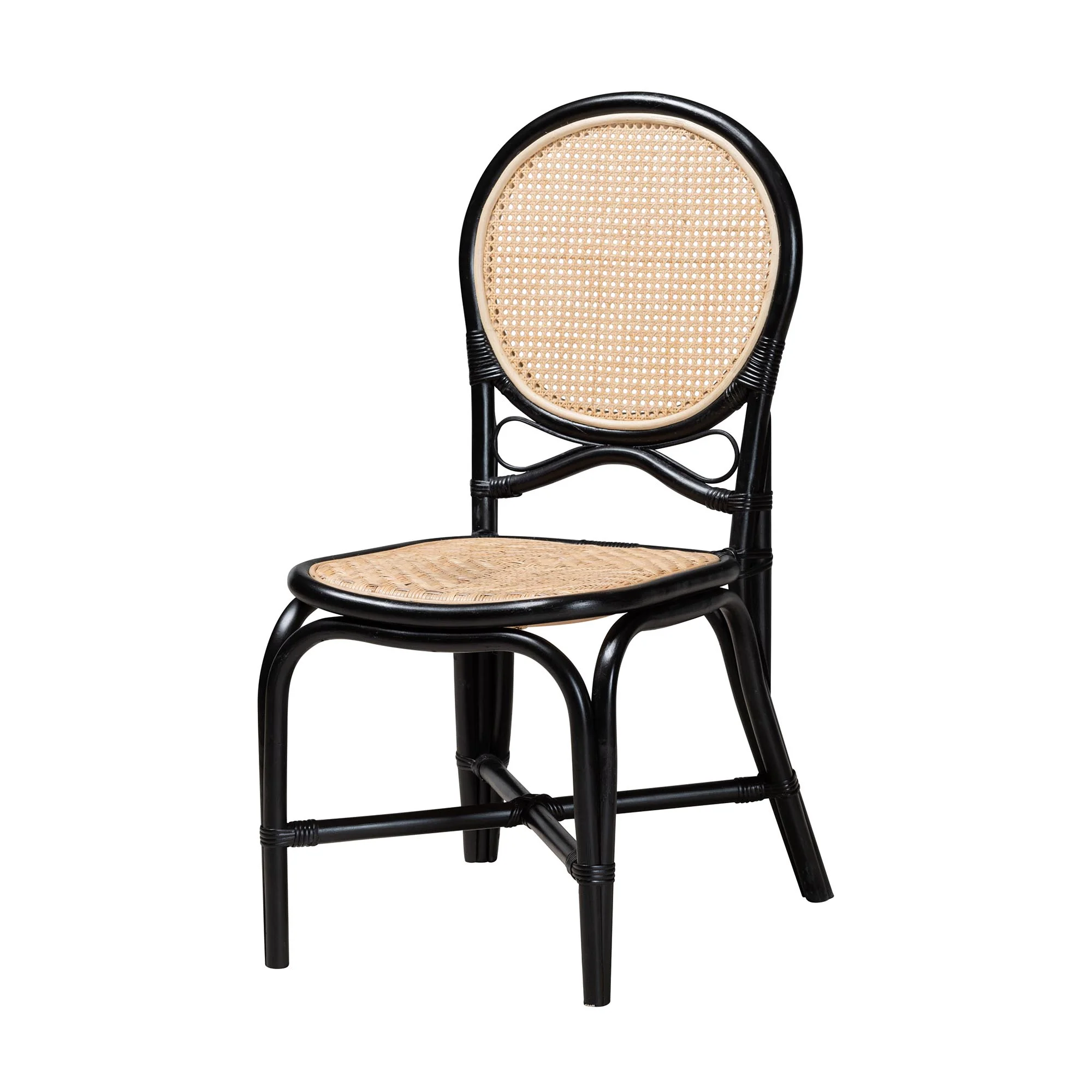 Baxton Studio bali & pari Ayana Mid-Century Modern Two-Tone Black and Natural Brown Rattan Dining Chair - Image 2