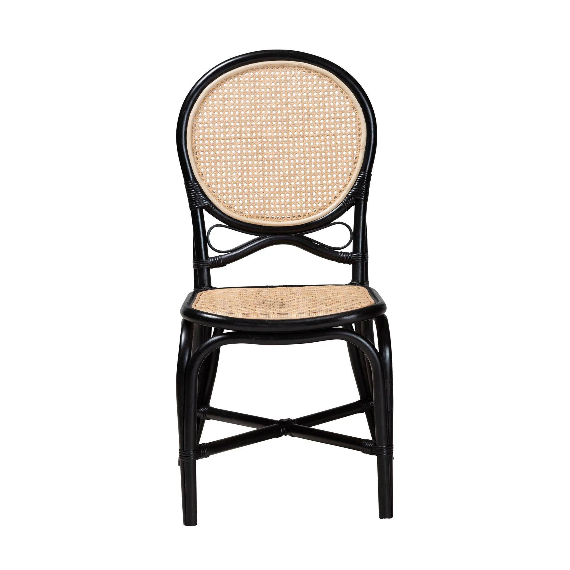 Baxton Studio bali & pari Ayana Mid-Century Modern Two-Tone Black and Natural Brown Rattan Dining Chair - Image 3