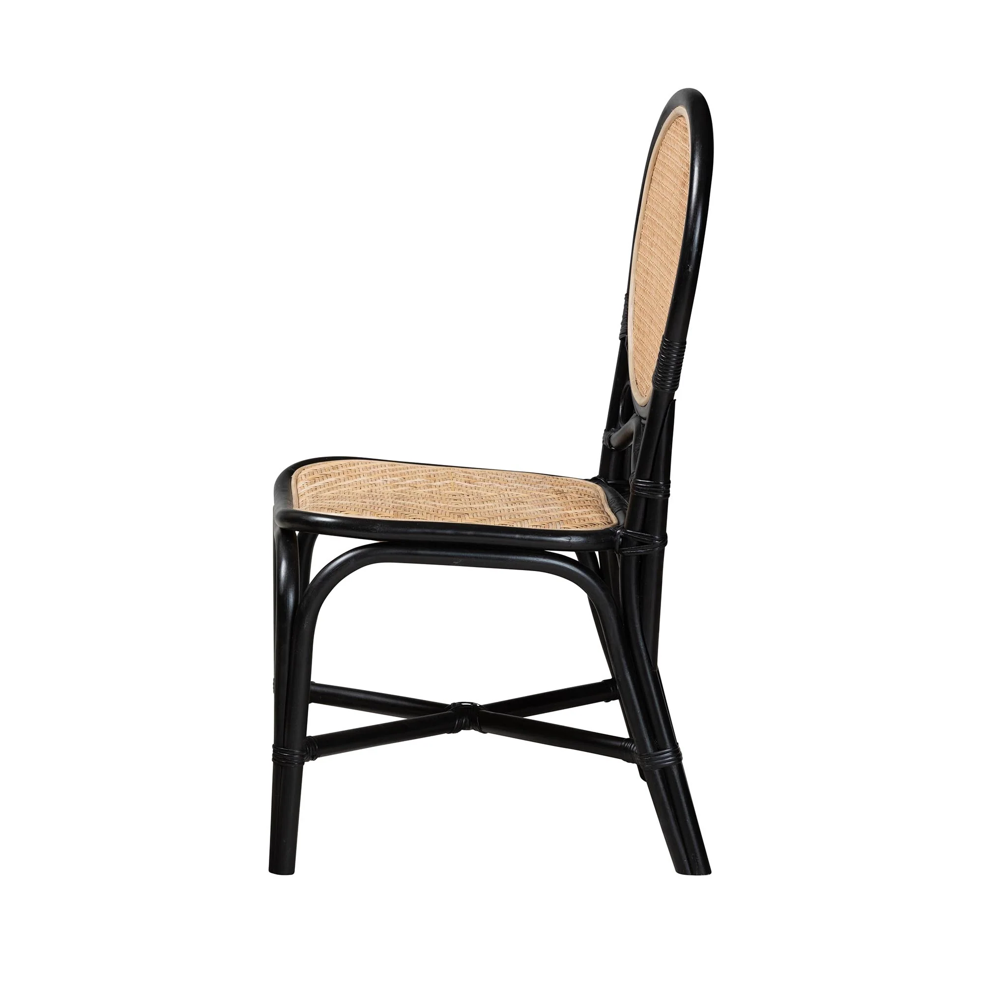 Baxton Studio bali & pari Ayana Mid-Century Modern Two-Tone Black and Natural Brown Rattan Dining Chair - Image 4