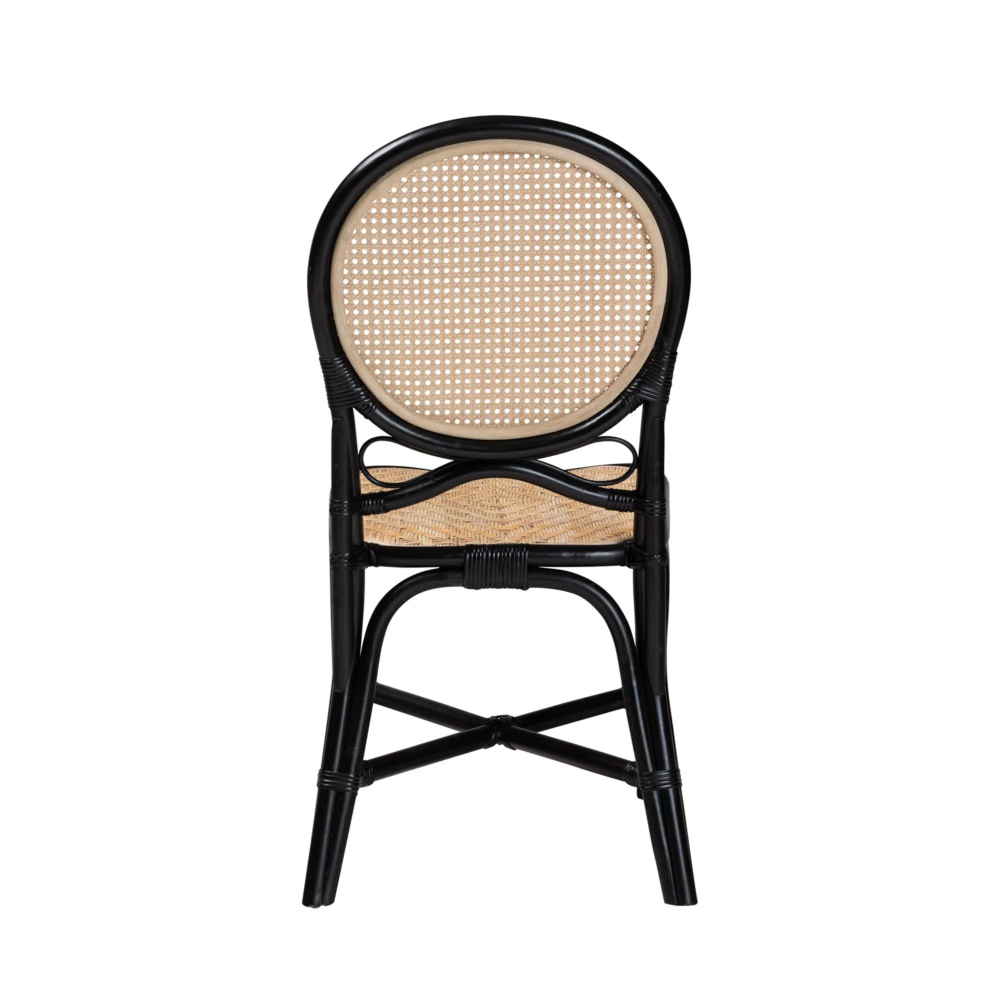 Baxton Studio bali & pari Ayana Mid-Century Modern Two-Tone Black and Natural Brown Rattan Dining Chair - Image 5